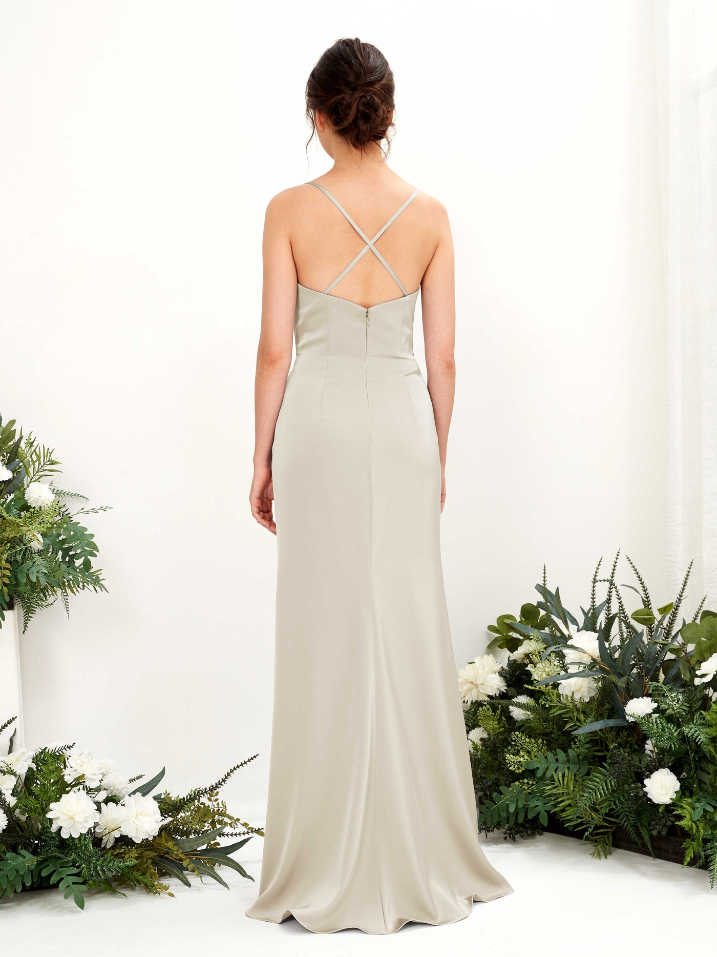 Sexy Slit Straps Sleeveless Satin Bridesmaid Dress - Champagne (80222404)#color_champagne