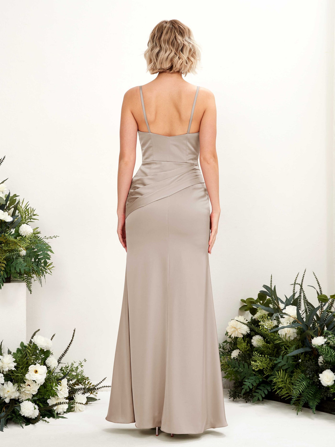 Straps V-neck Sleeveless Satin Bridesmaid Dress - Taupe (80220802)#color_taupe
