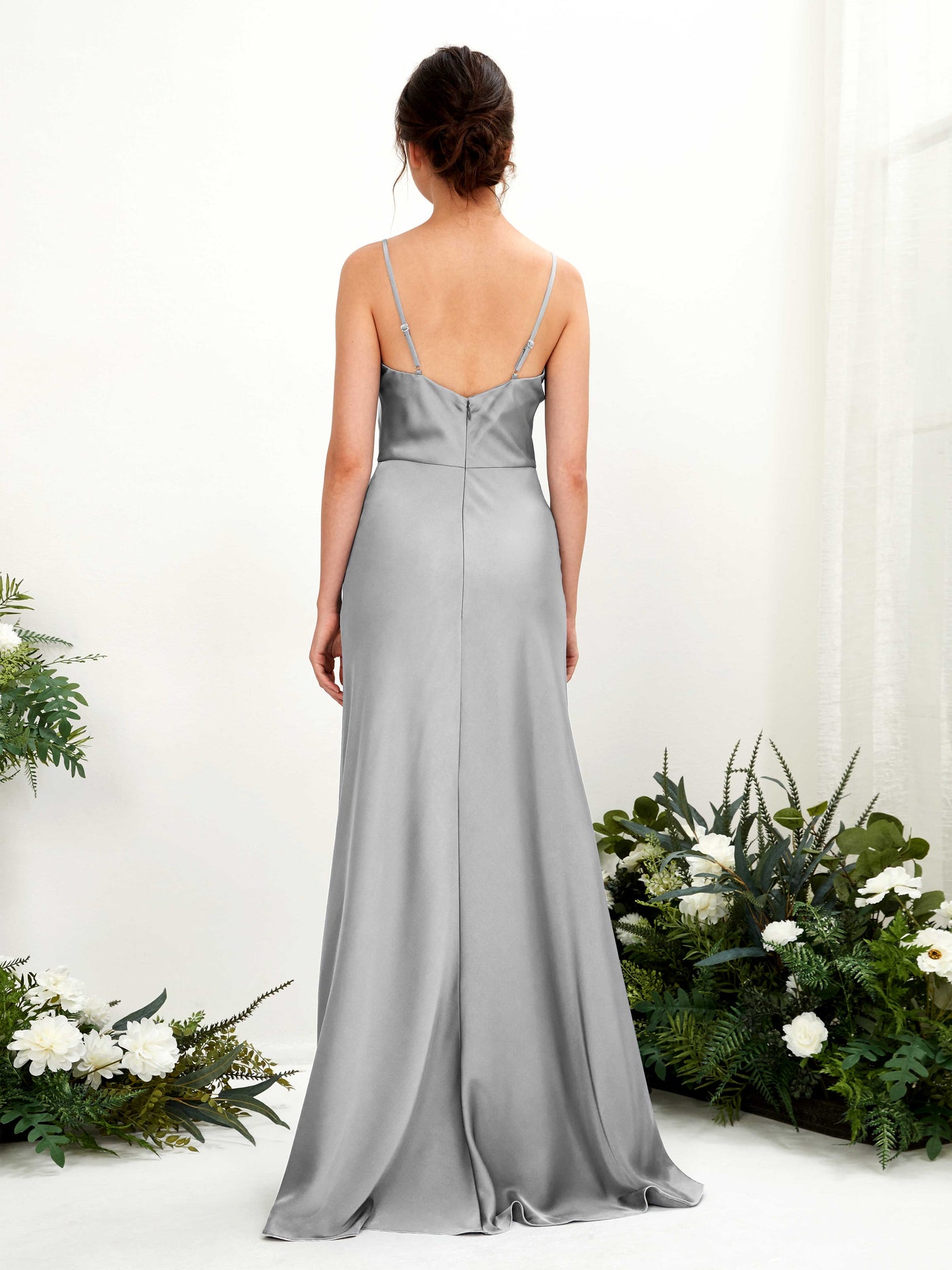Open back Spaghetti-straps Sleeveless Satin Bridesmaid Dress - Dove (80221811)#color_dove