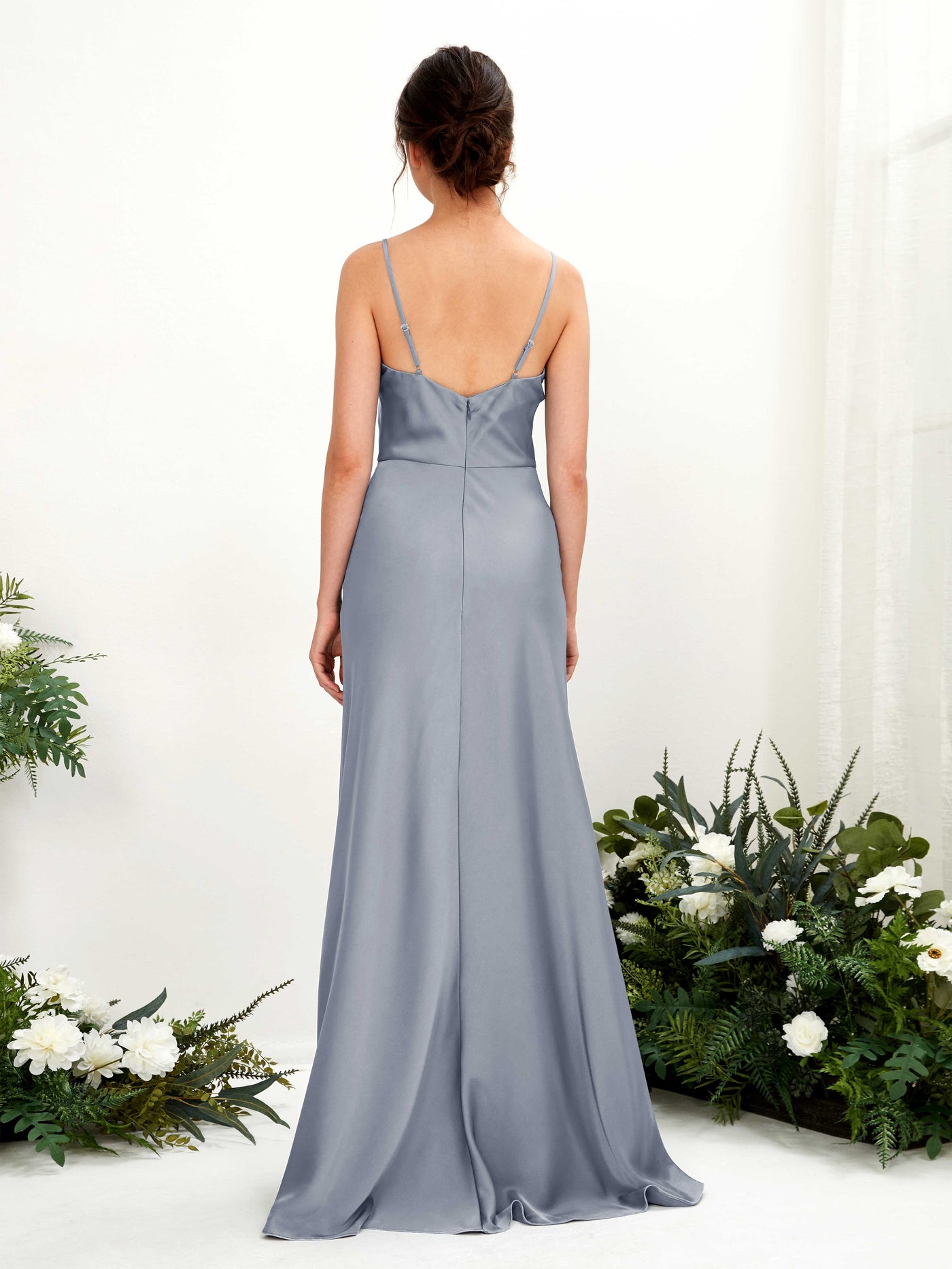 Open back Spaghetti-straps Sleeveless Satin Bridesmaid Dress - Dusty Blue (80221878)#color_dusty-blue