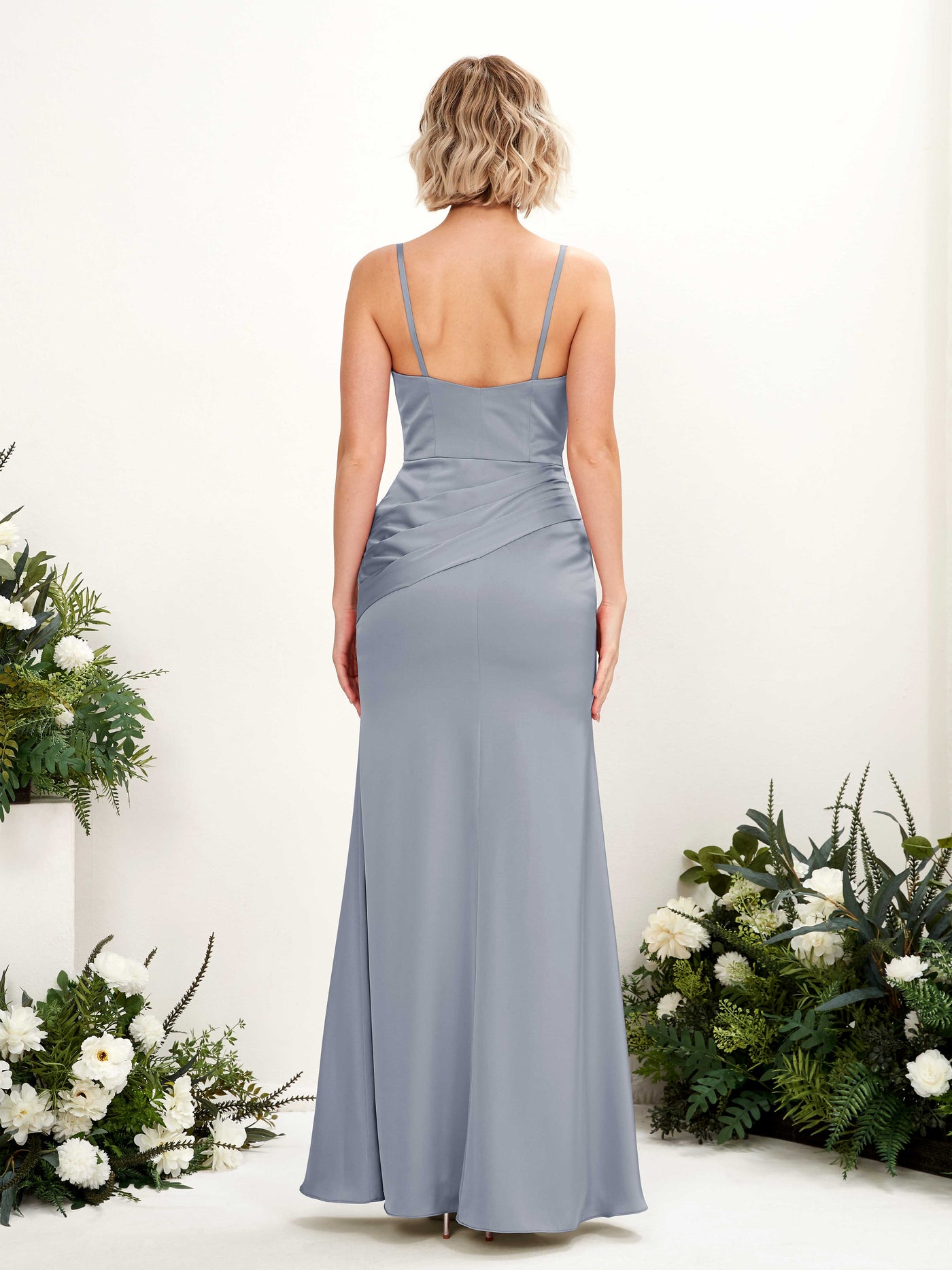 Straps V-neck Sleeveless Satin Bridesmaid Dress - Dusty Blue (80220878)#color_dusty-blue