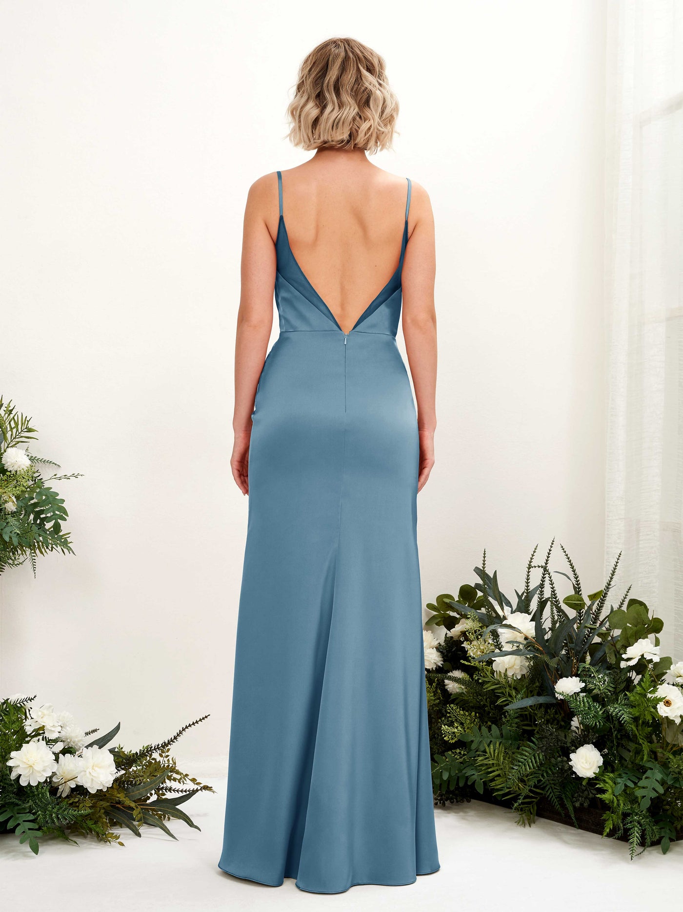Open back Sexy Slit Spaghetti-straps Satin Bridesmaid Dress - Ink blue (80222614)#color_ink-blue
