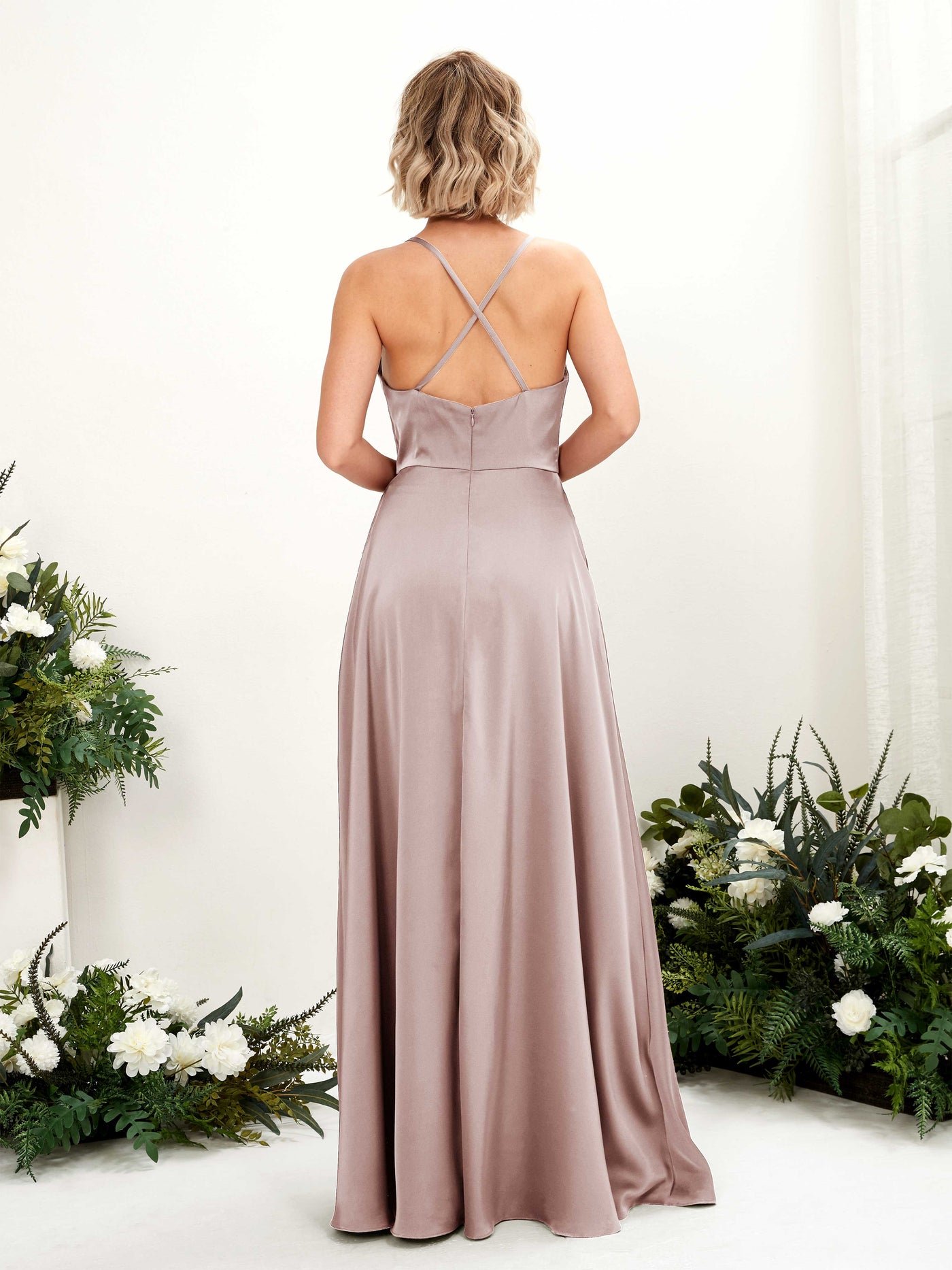 A-line Ball Gown Sexy Slit Straps Satin Bridesmaid Dress - Dusty Rose (80222254)#color_dusty-rose