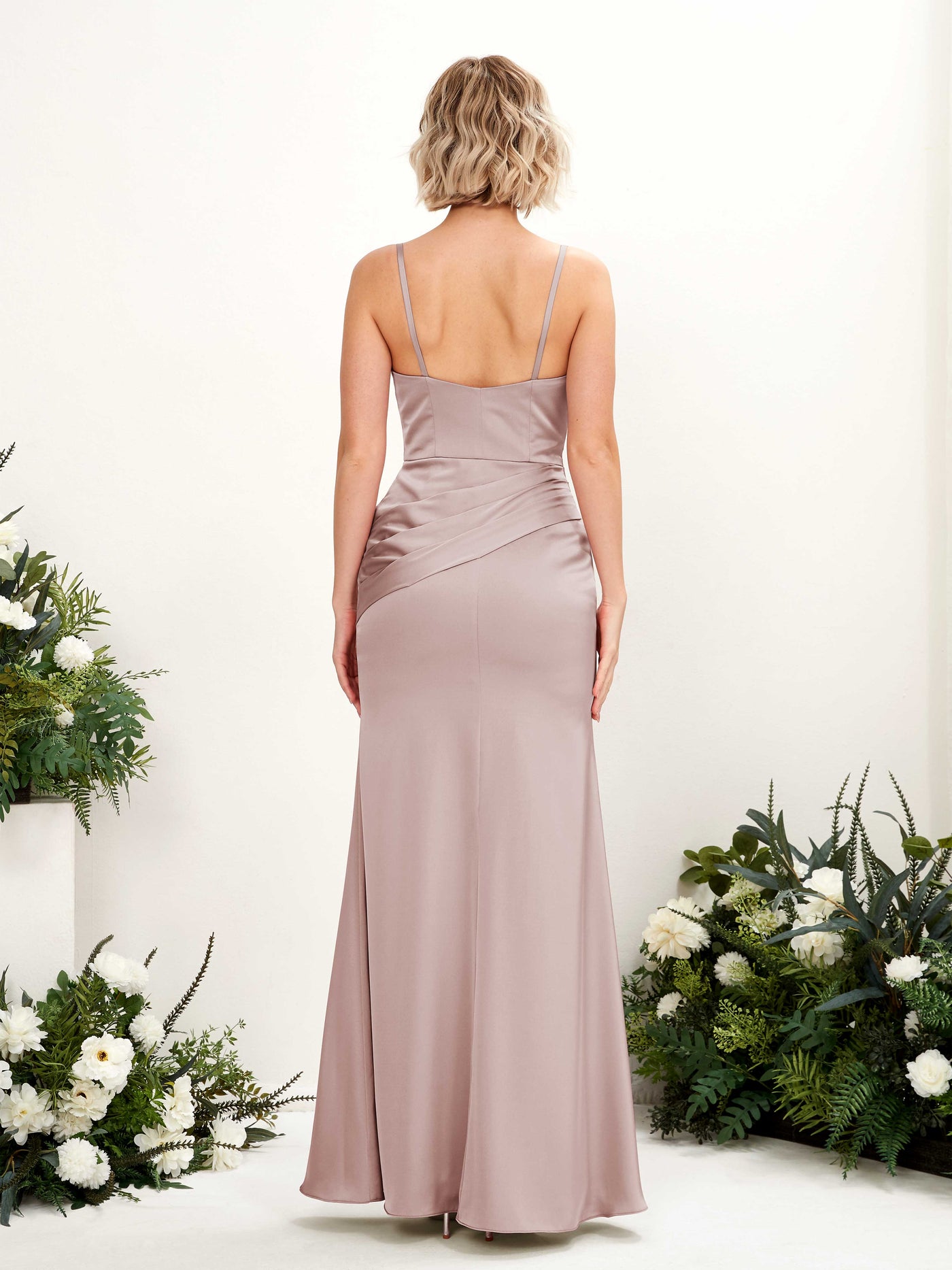 Straps V-neck Sleeveless Satin Bridesmaid Dress - Dusty Rose (80220854)#color_dusty-rose