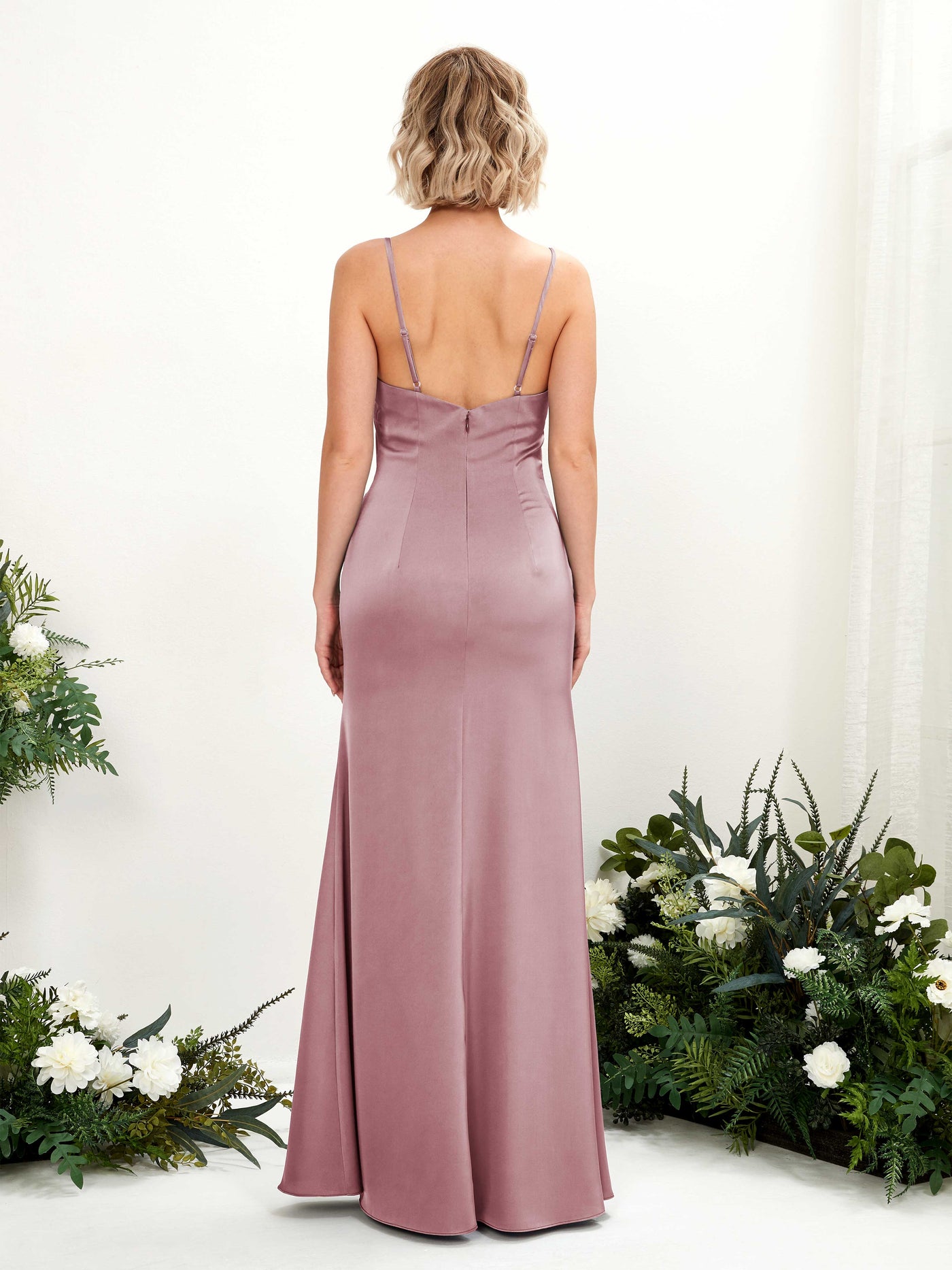 Open back Sexy Slit Straps Satin Bridesmaid Dress - Rose Quartz (80223066)#color_rose-quartz