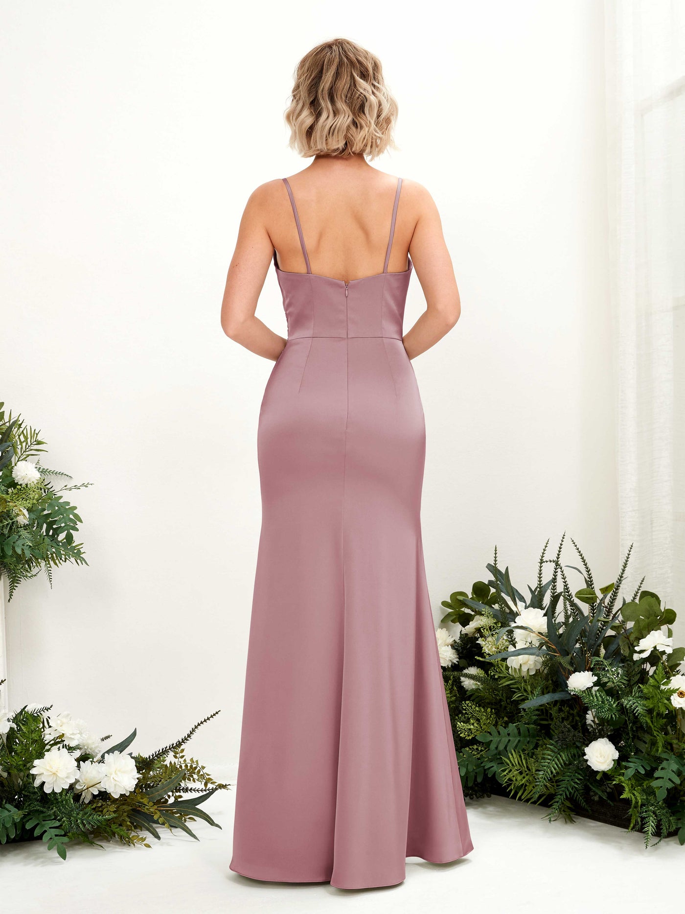Open back Spaghetti-straps Sweetheart Satin Bridesmaid Dress - Rose Quartz (80223266)#color_rose-quartz
