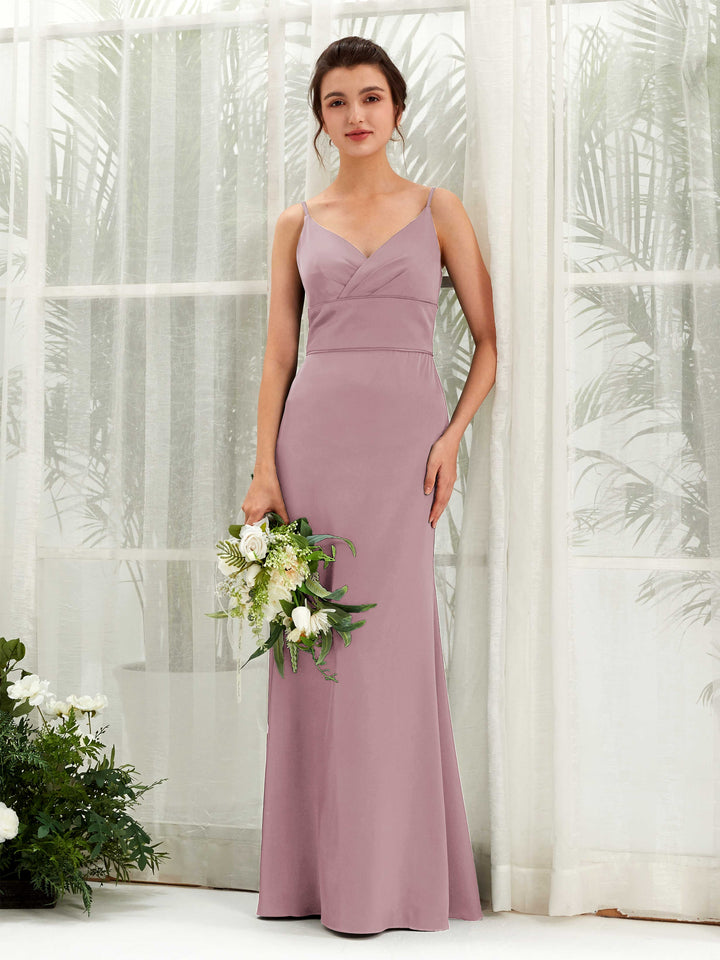Spaghetti-straps Sweetheart Sleeveless Satin Bridesmaid Dress - Rose Quartz (80223366)