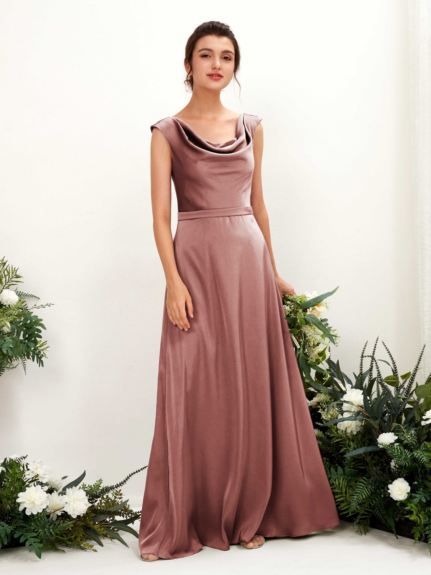 A-line Scoop Sleeveless Satin Bridesmaid Dress - Desert Rose (80221217)#color_desert-rose