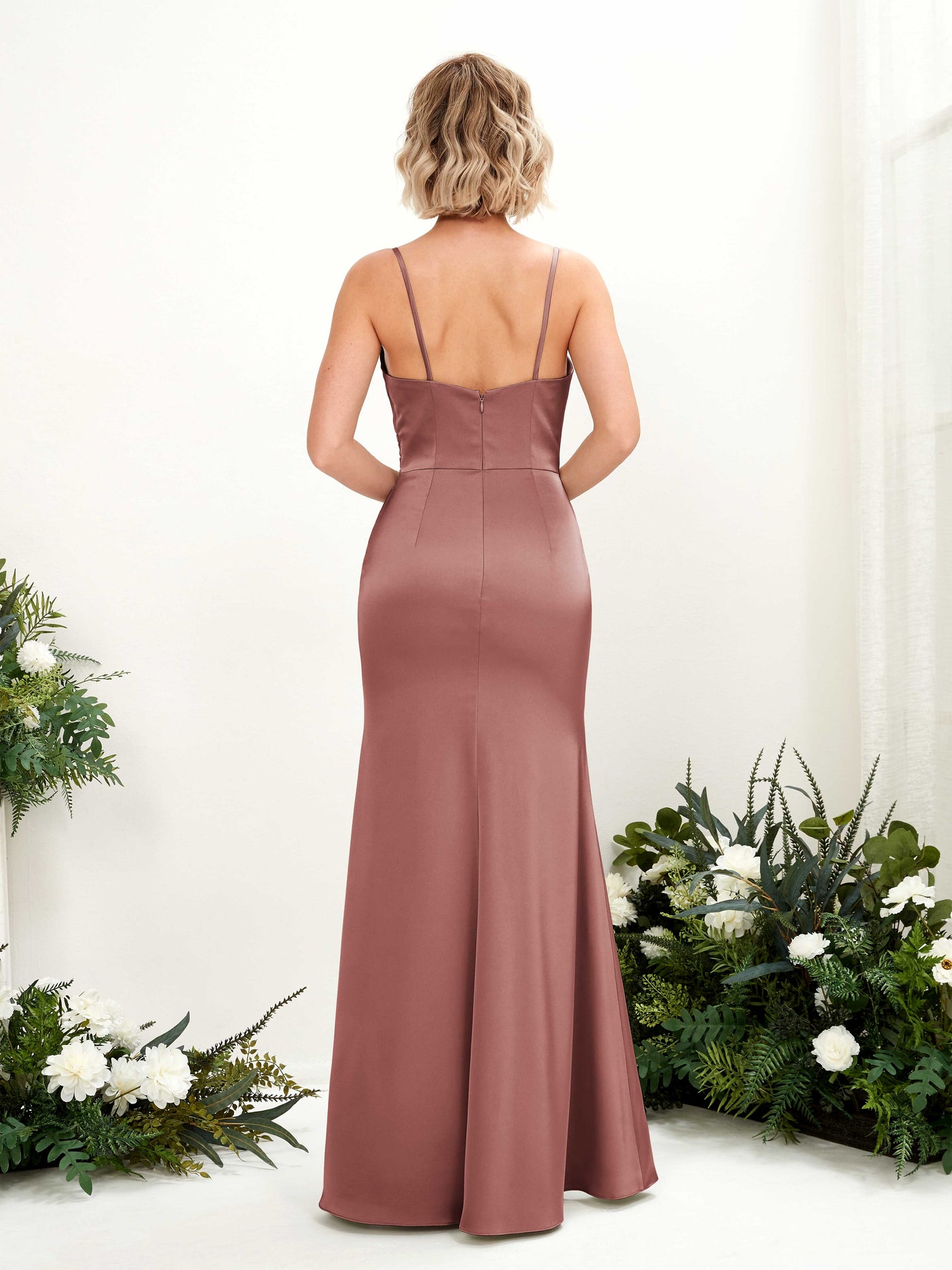 Open back Spaghetti-straps Sweetheart Satin Bridesmaid Dress - Desert Rose (80223217)#color_desert-rose