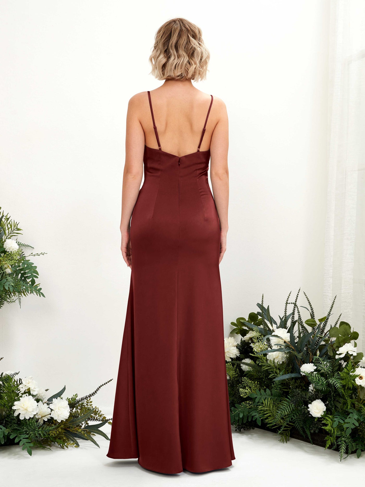 Open back Sexy Slit Straps Satin Bridesmaid Dress - Burgundy (80223068)#color_burgundy
