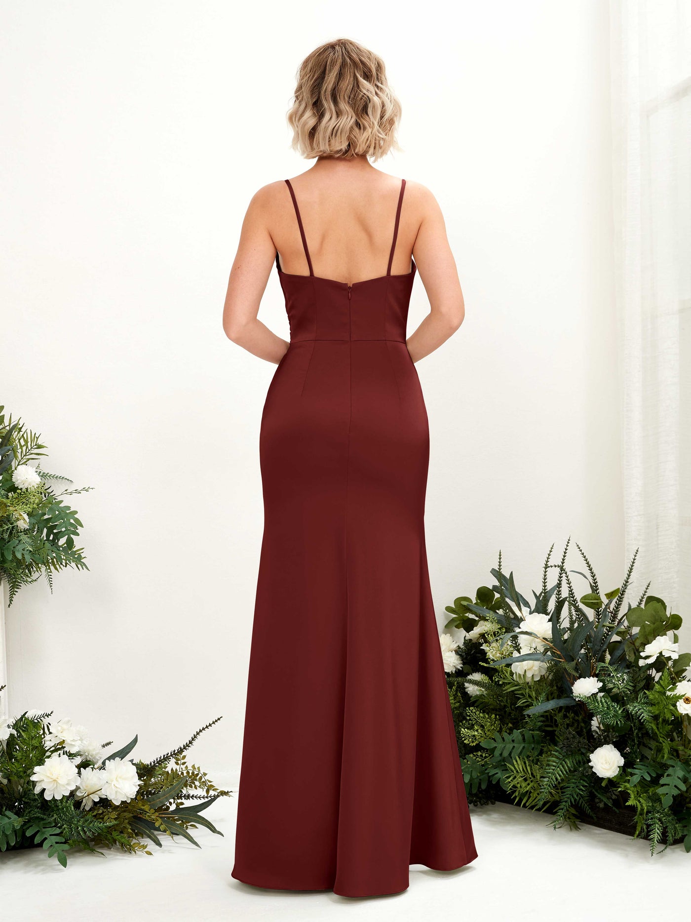 Open back Spaghetti-straps Sweetheart Satin Bridesmaid Dress - Burgundy (80223268)#color_burgundy