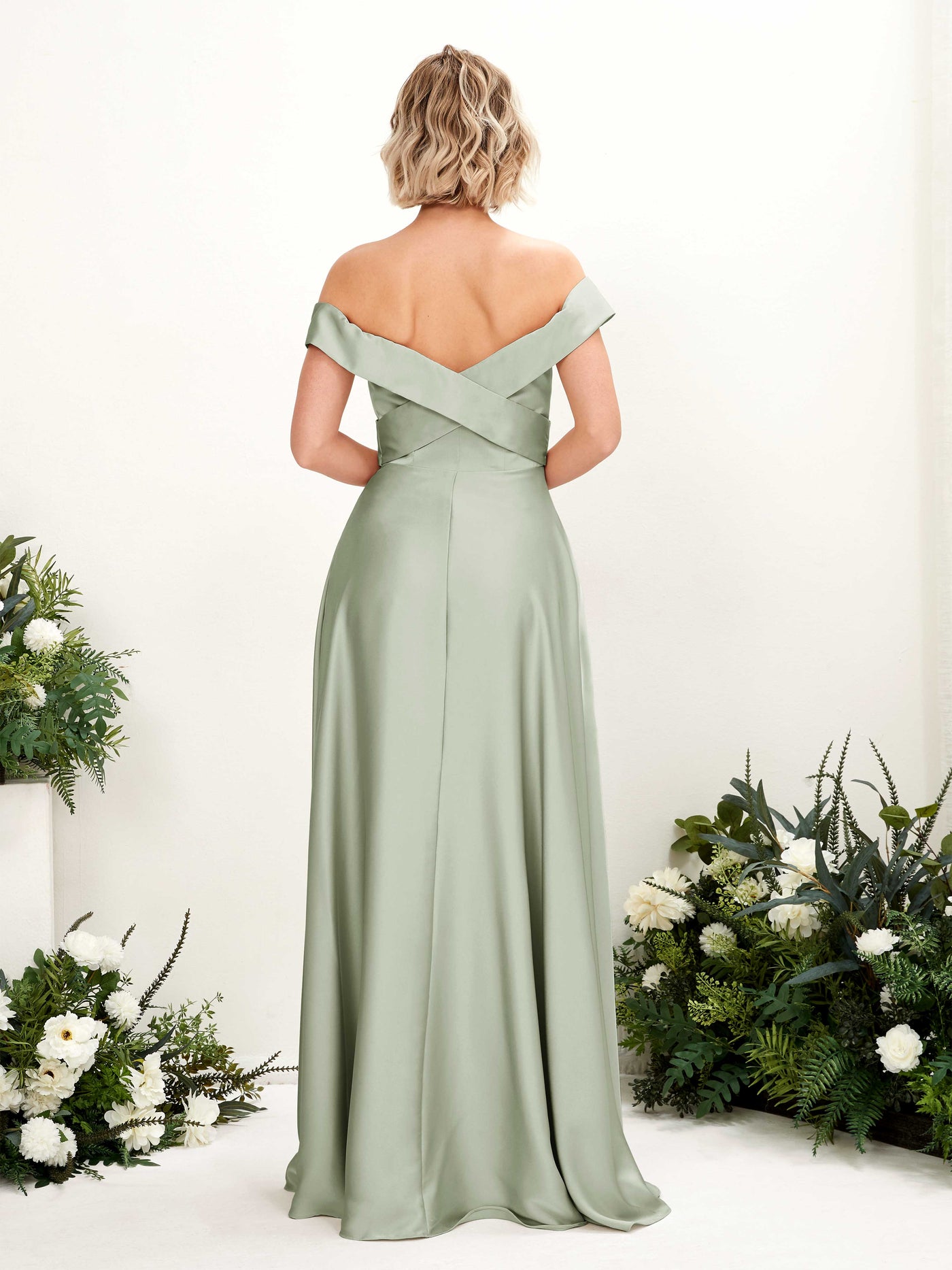 A-line Ball Gown Off Shoulder Sweetheart Satin Bridesmaid Dress - Sage Green (80224212)#color_sage-green