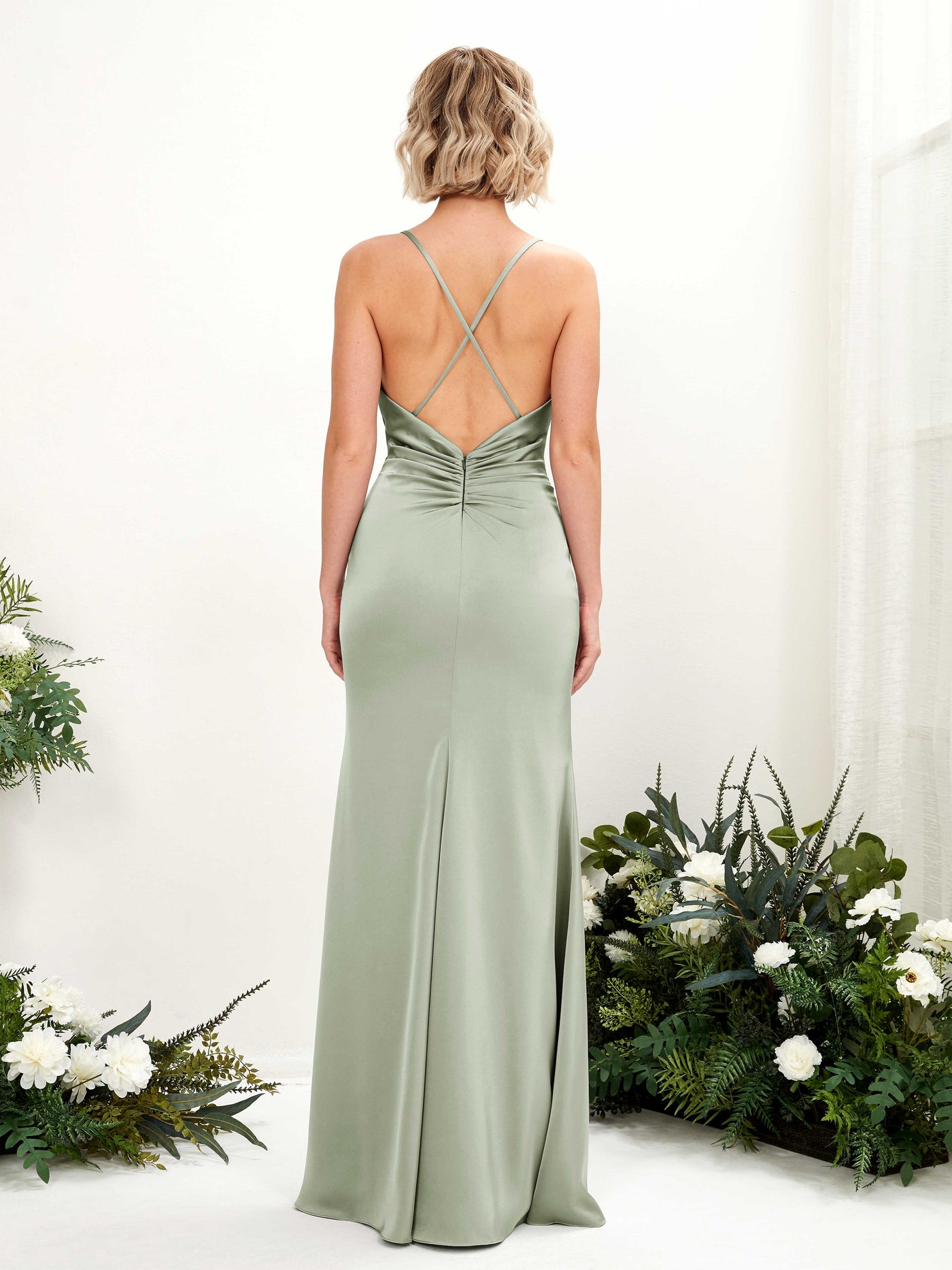 Sage Green Bridesmaid Dresses Bridesmaid Dress Mermaid/Trumpet Satin Scoop Full Length Sleeveless Wedding Party Dress (80221412)#color_sage-green