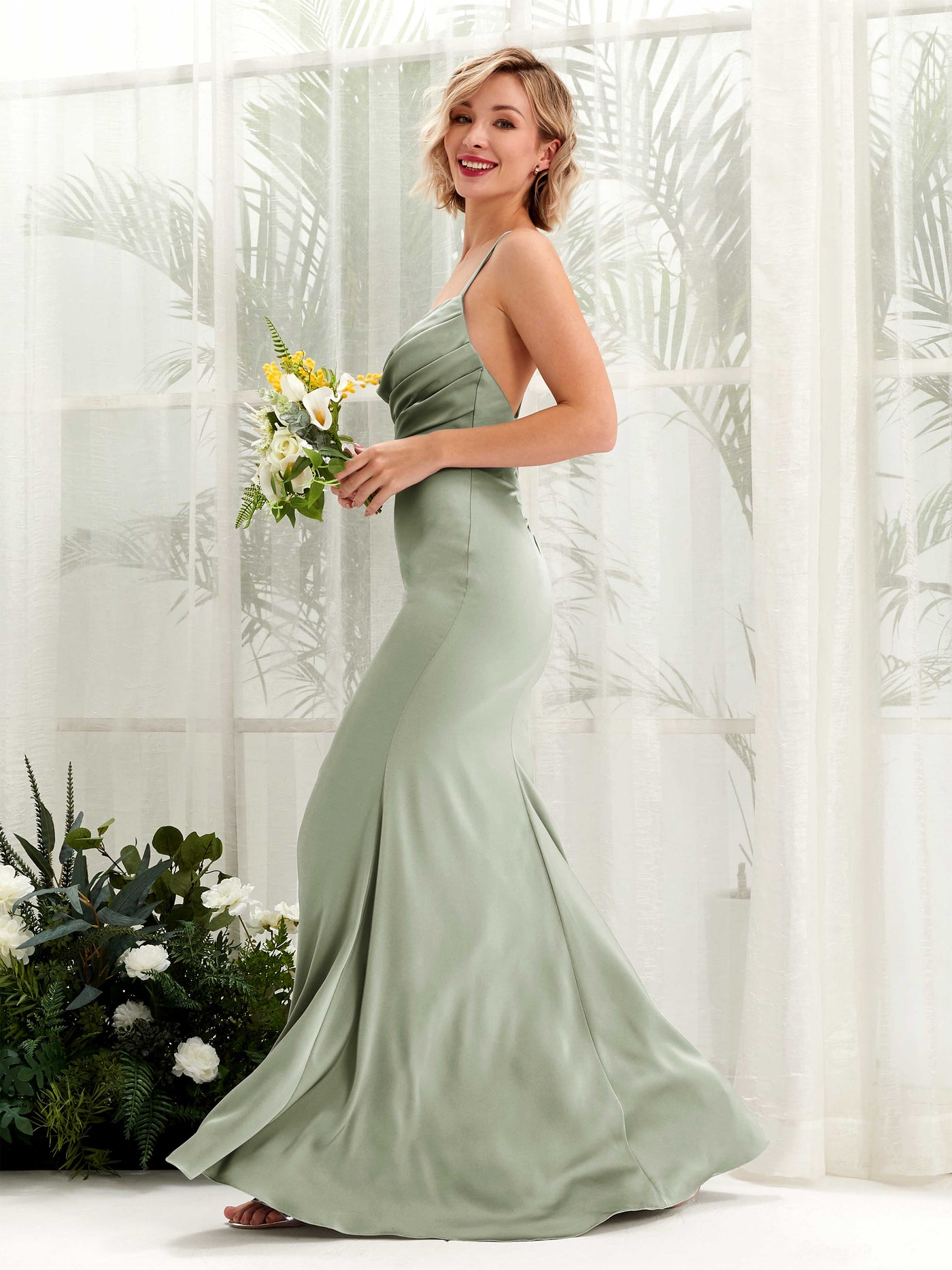 Sage Green Bridesmaid Dresses Bridesmaid Dress Mermaid/Trumpet Satin Scoop Full Length Sleeveless Wedding Party Dress (80221412)#color_sage-green