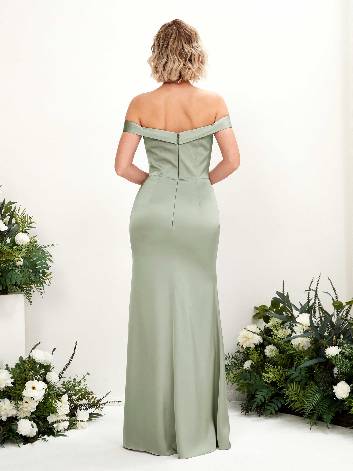 Sexy Slit Off Shoulder Sweetheart Satin Bridesmaid Dress - Sage Green (80223812)#color_sage-green
