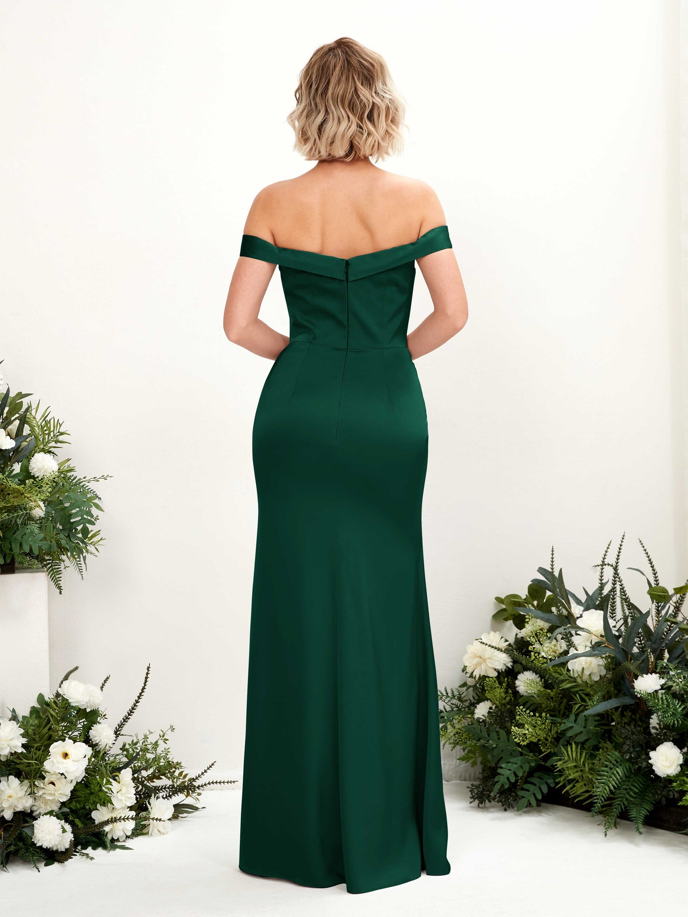 Sexy Slit Off Shoulder Sweetheart Satin Bridesmaid Dress - Hunter Green (80223829)#color_hunter-green