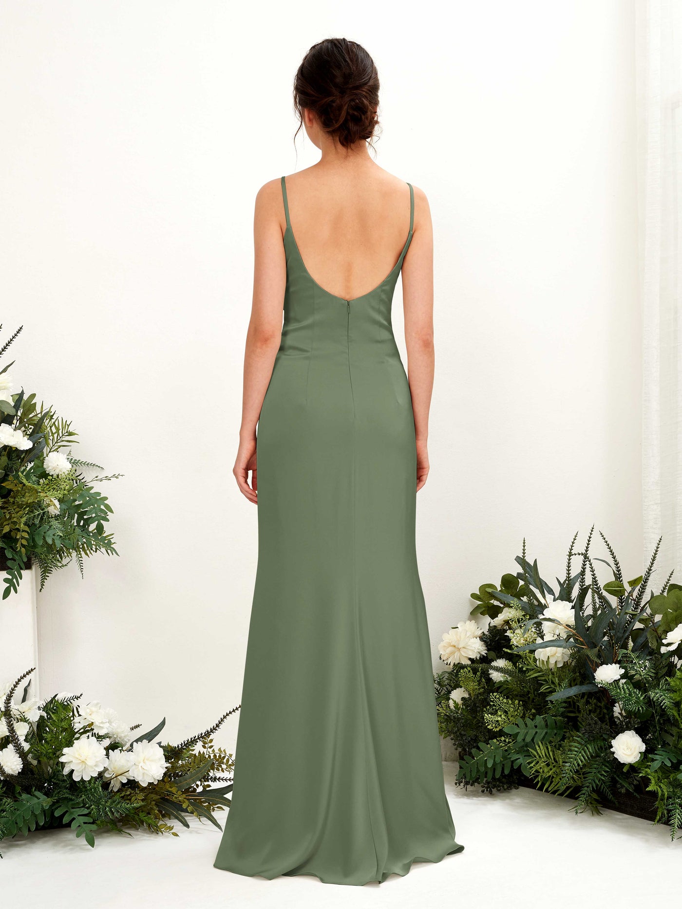 Open back Straps Sleeveless Satin Bridesmaid Dress - Green Olive (80221770)#color_green-olive