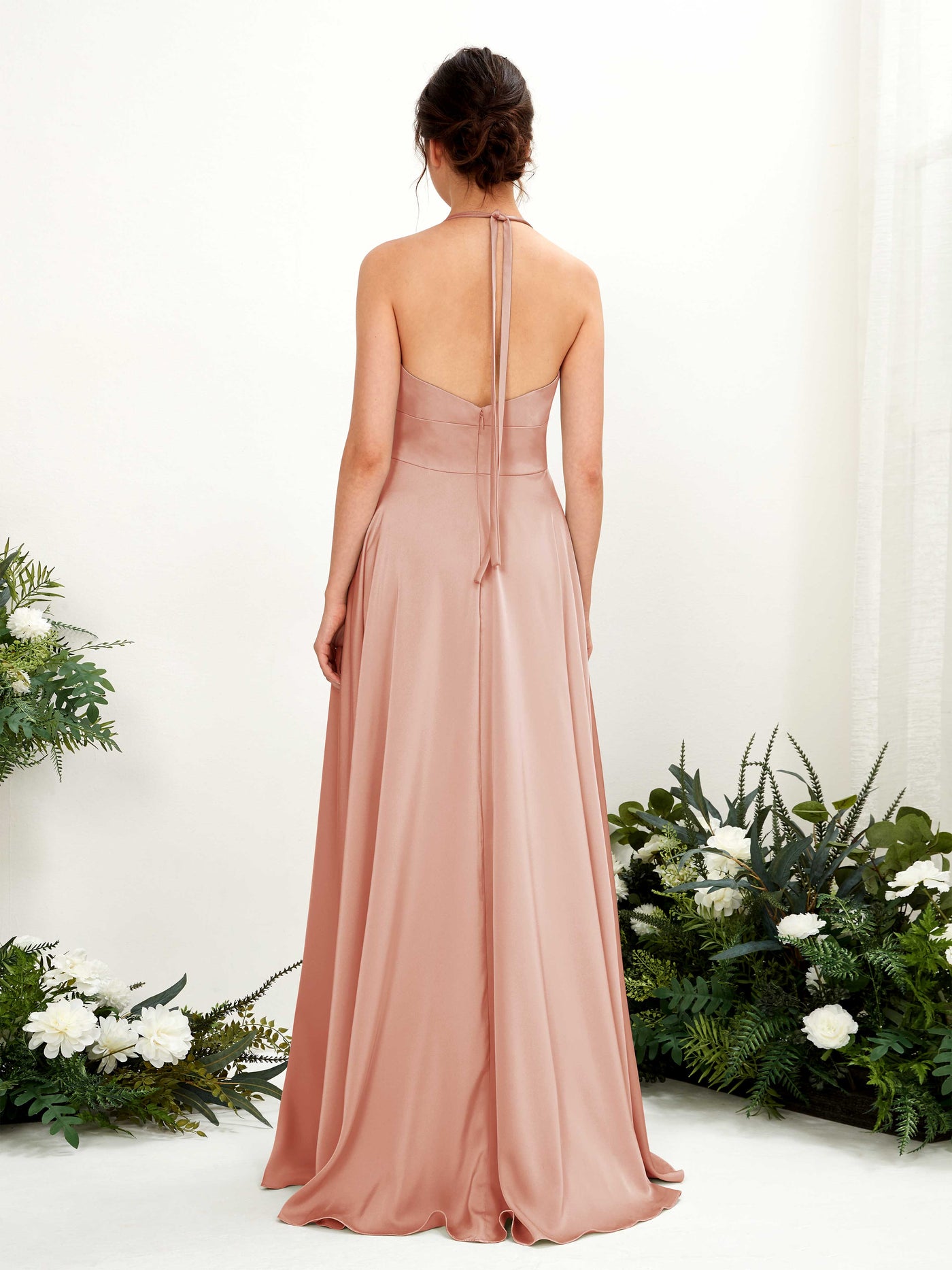 A-line Open back Sexy Slit Halter Bridesmaid Dress - Cantaloupe (80223932)#color_cantaloupe