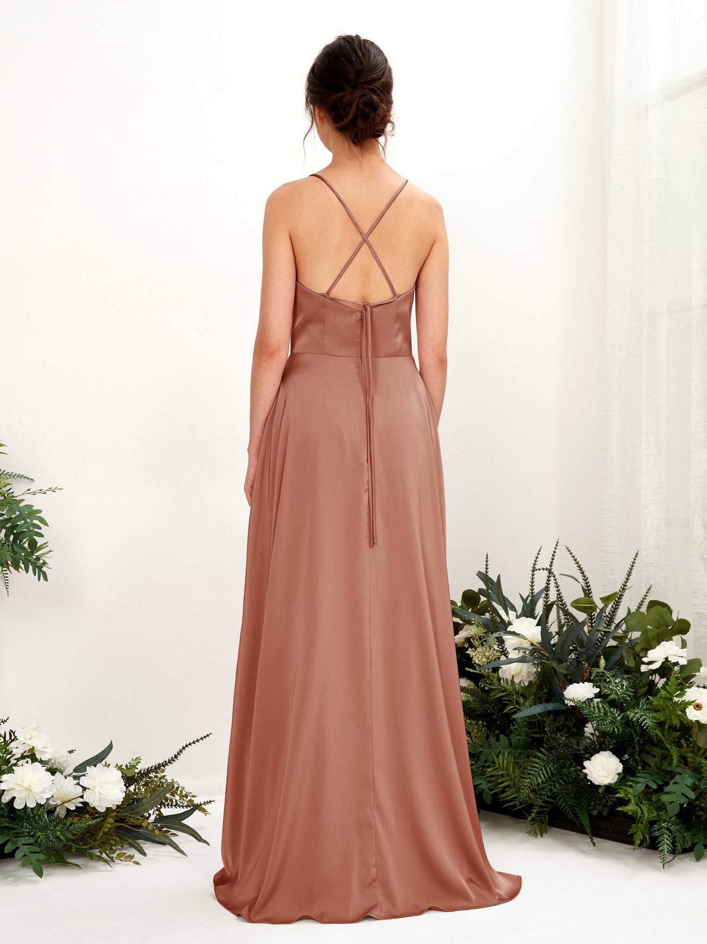 Ball Gown Sexy Slit Straps Sleeveless Satin Bridesmaid Dress - Raw Sienna (80221115)#color_raw-sienna