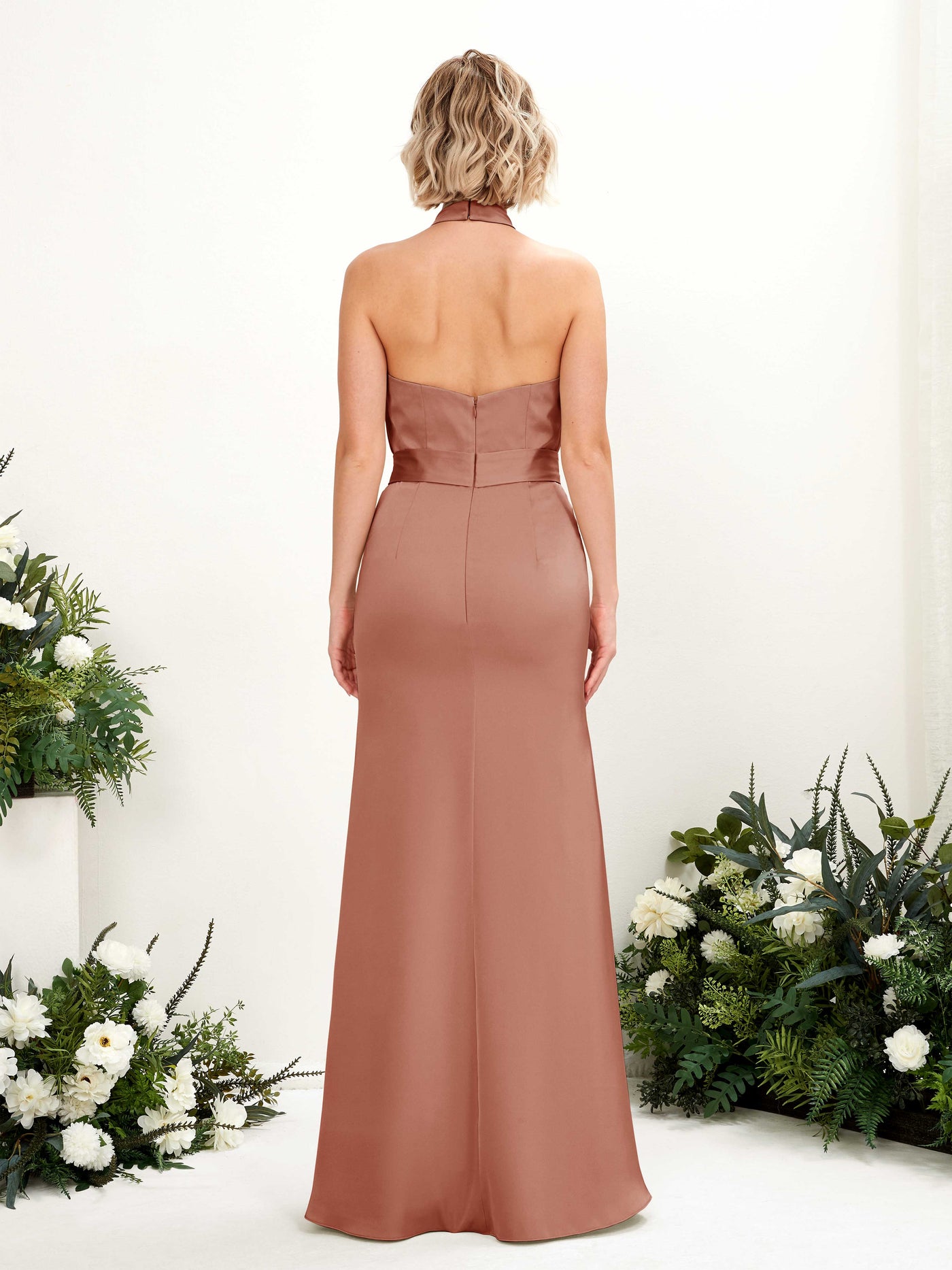 Open back Sexy Slit Halter Satin Bridesmaid Dress - Raw Sienna (80224915)#color_raw-sienna