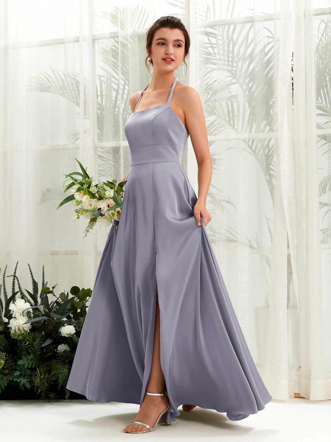 A-line Open back Sexy Slit Halter Bridesmaid Dress - Purple Haze (80223950)#color_purple-haze