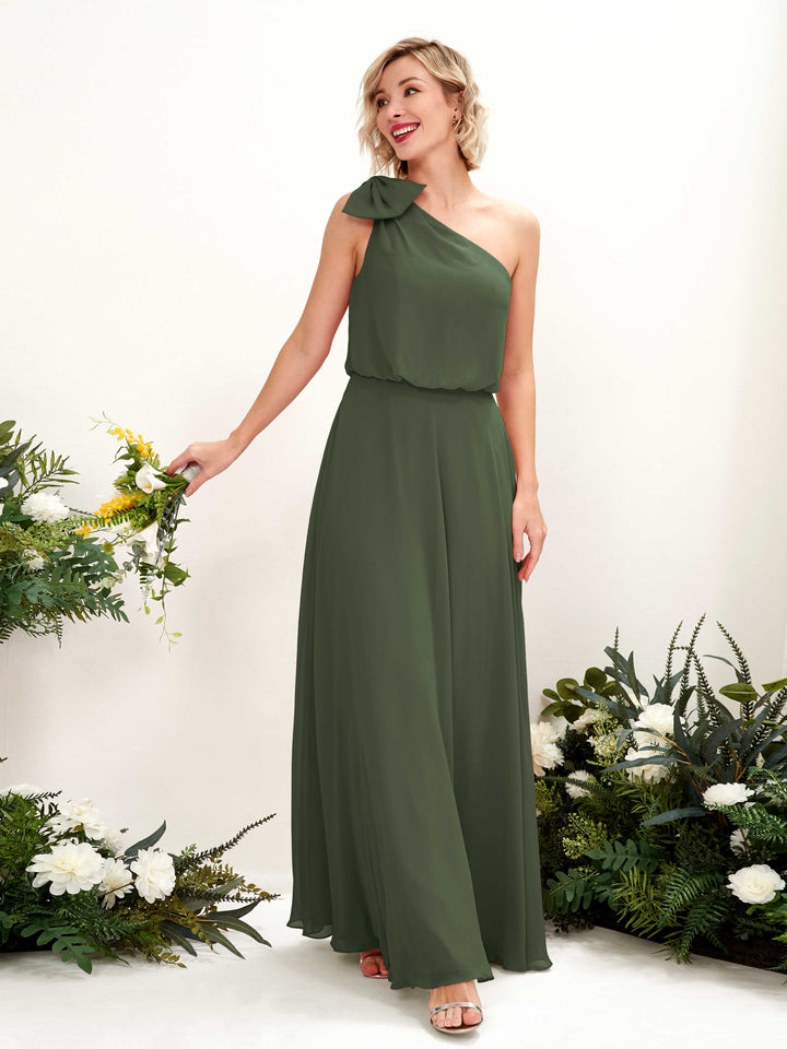 Martini Olive Bridesmaid Dresses Bridesmaid Dress A-line Chiffon One Shoulder Full Length Sleeveless Wedding Party Dress (81225507)