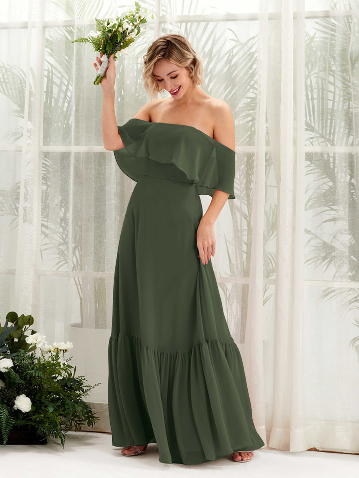 Martini Olive Bridesmaid Dresses Bridesmaid Dress A-line Chiffon Off Shoulder Full Length Sleeveless Wedding Party Dress (81224507)