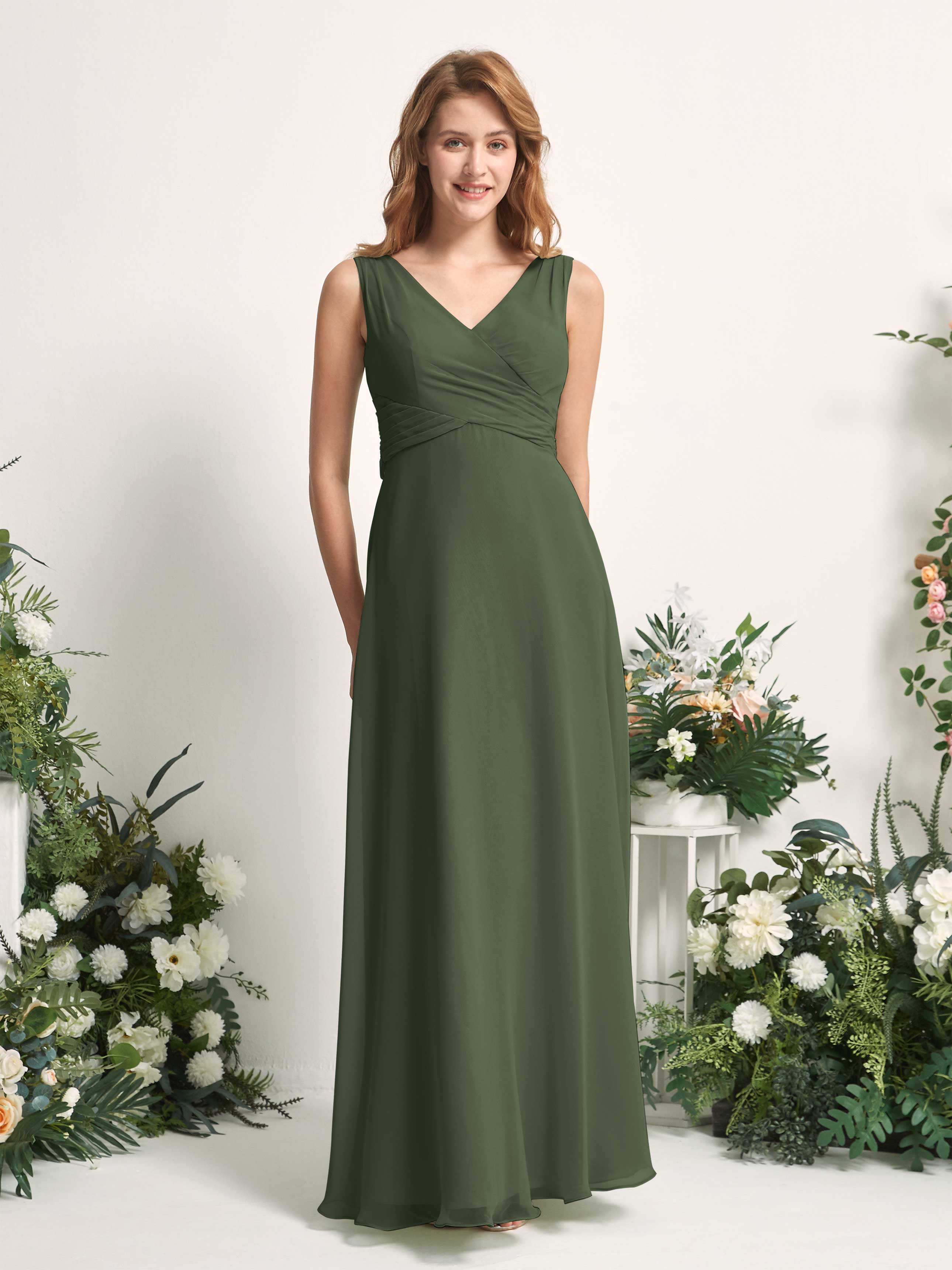 Ivory Chiffon V-Neck Bridesmaid Dress A-Line Floor-Length