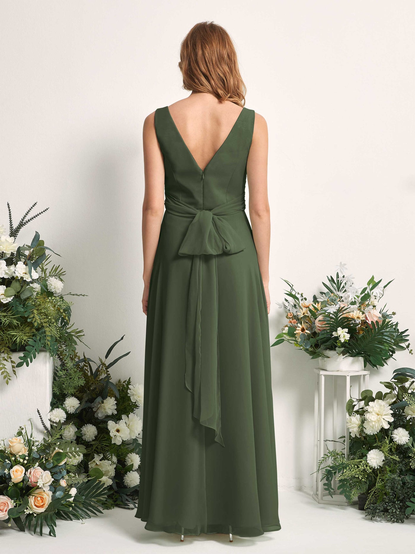Bridesmaid Dress A-line Chiffon Straps Full Length Sleeveless Wedding Party Dress - Martini Olive (81227307)#color_martini-olive