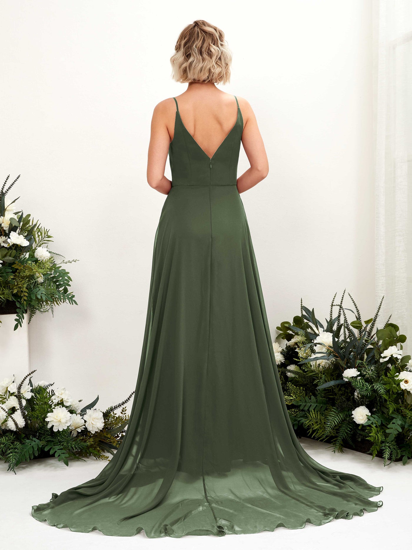 Martini Olive Bridesmaid Dresses Bridesmaid Dress A-line Chiffon V-neck Full Length Sleeveless Wedding Party Dress (81224107)#color_martini-olive