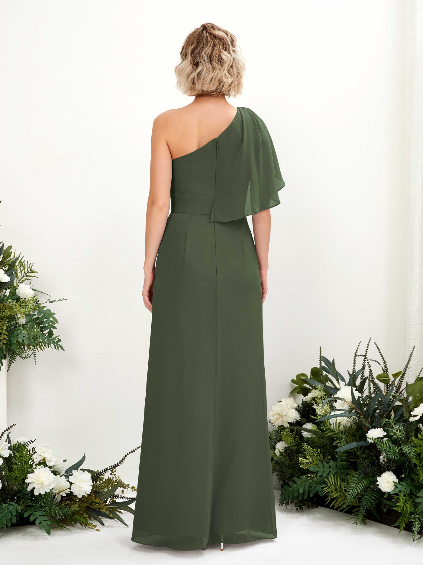 Martini Olive Bridesmaid Dresses Bridesmaid Dress Ball Gown Chiffon Full Length Short Sleeves Wedding Party Dress (81223707)#color_martini-olive
