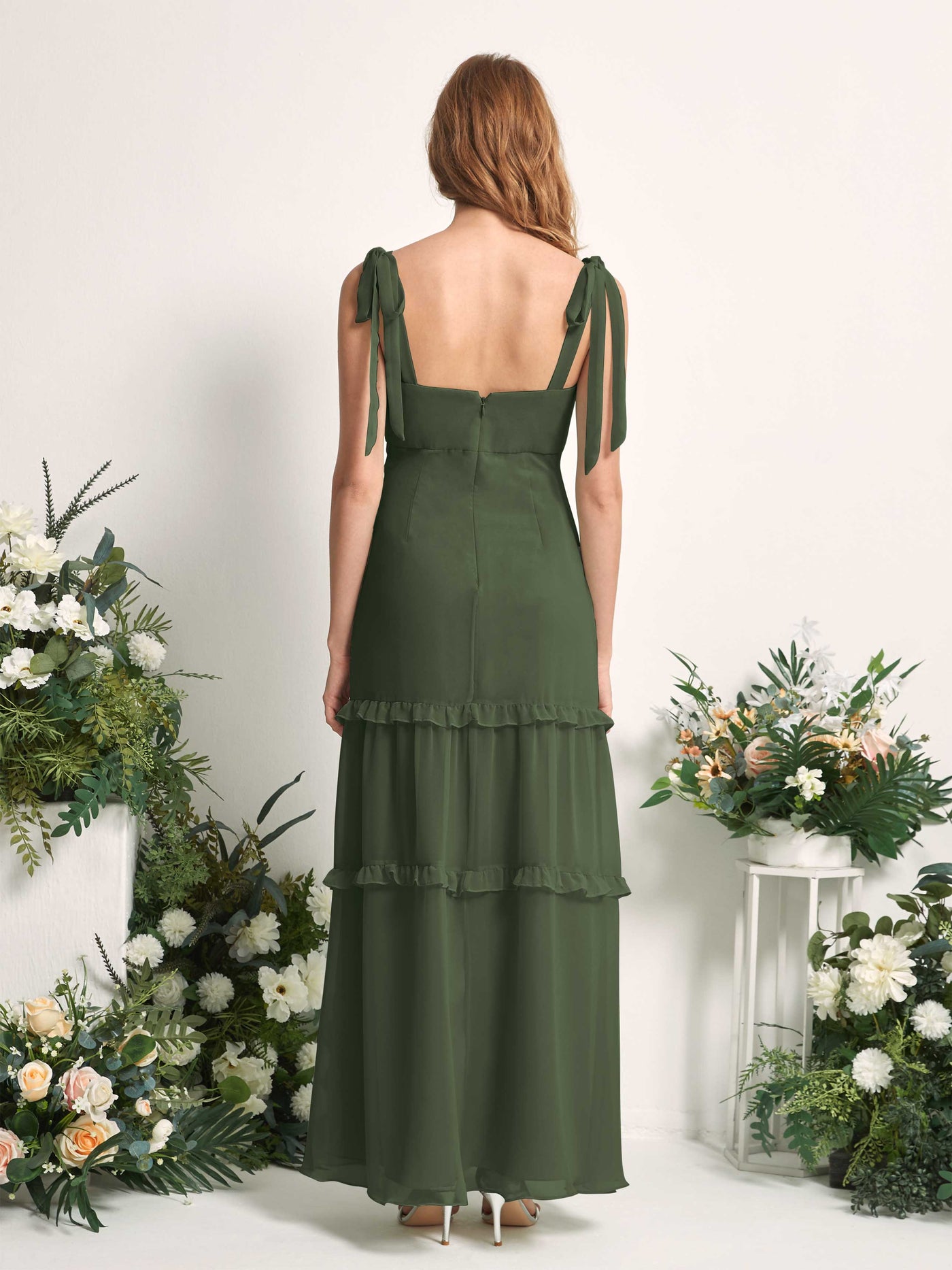 Bridesmaid Dress Chiffon Straps Full Length Sleeveless Wedding Party Dress - Martini Olive (81227507)#color_martini-olive