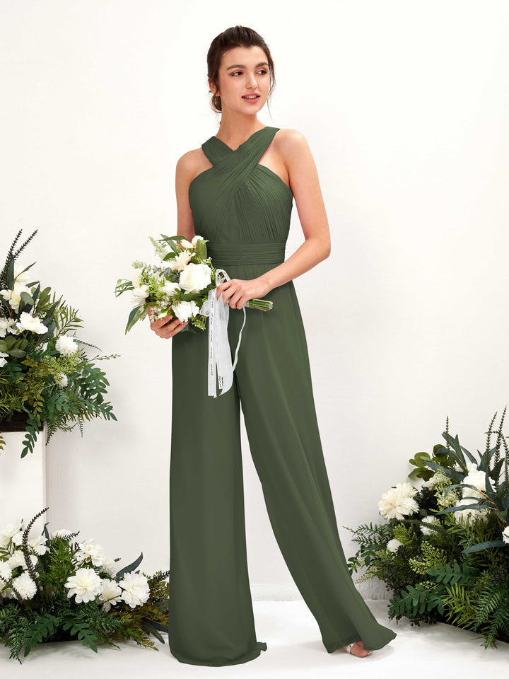 Martini Olive Bridesmaid Dresses Bridesmaid Dress Chiffon V-neck Full Length Sleeveless Wedding Party Dress (81220707)