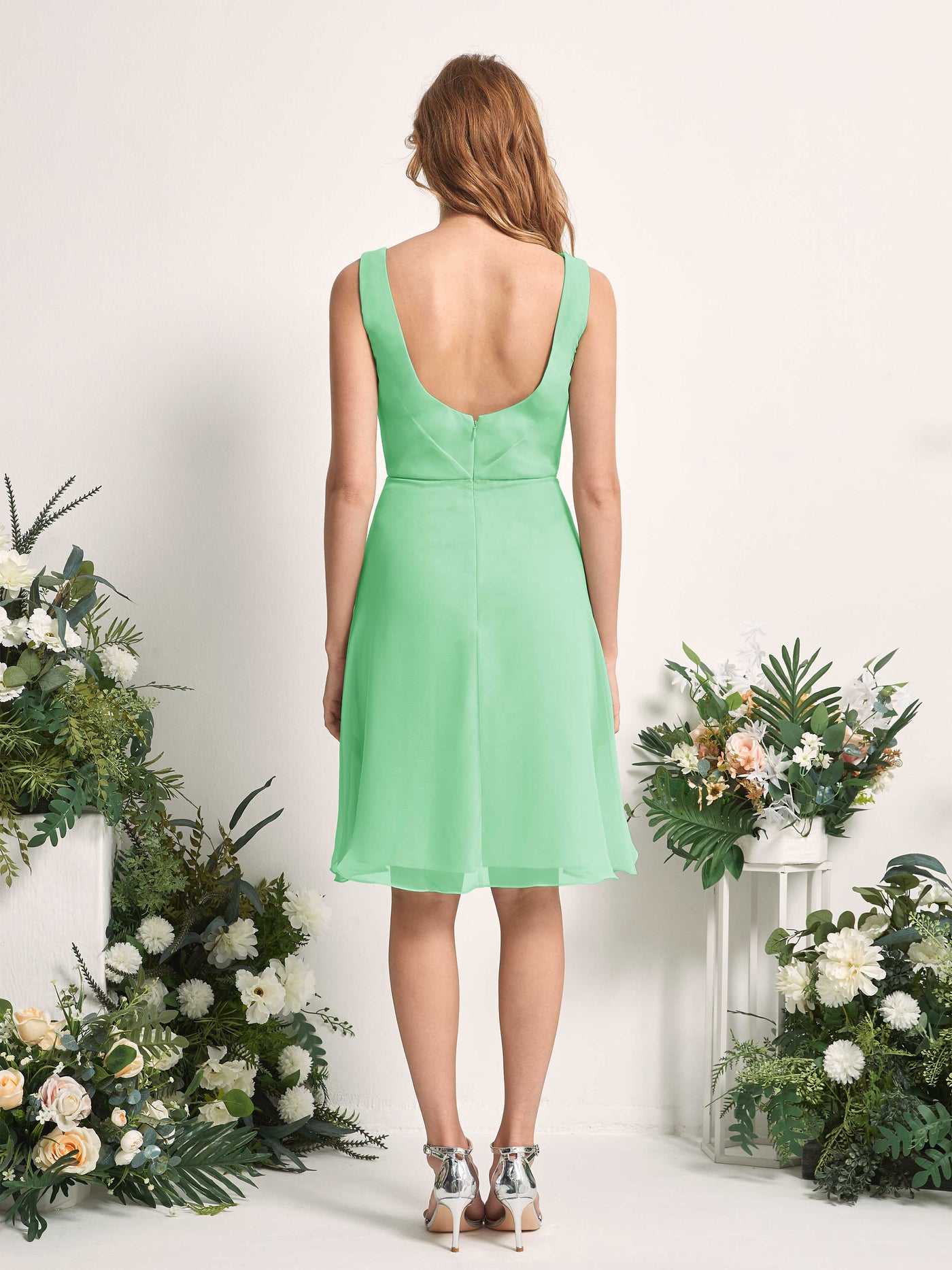 Bridesmaid Dress A-line Chiffon Straps Knee Length Sleeveless Wedding Party Dress - Mint Green (81226622)#color_mint-green