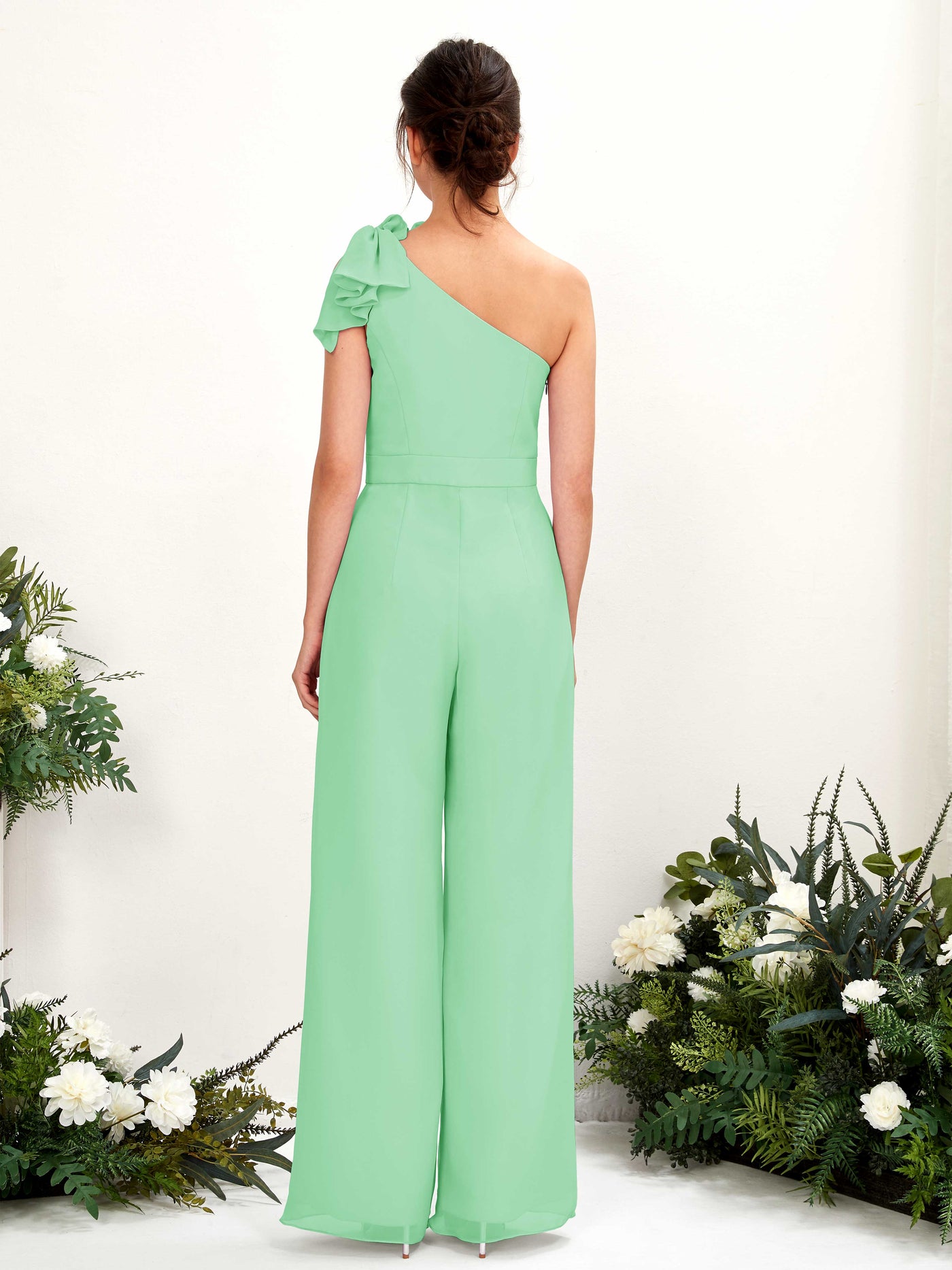 Mint Green Bridesmaid Dresses Bridesmaid Dress Chiffon One Shoulder Full Length Sleeveless Wedding Party Dress (81220822)#color_mint-green