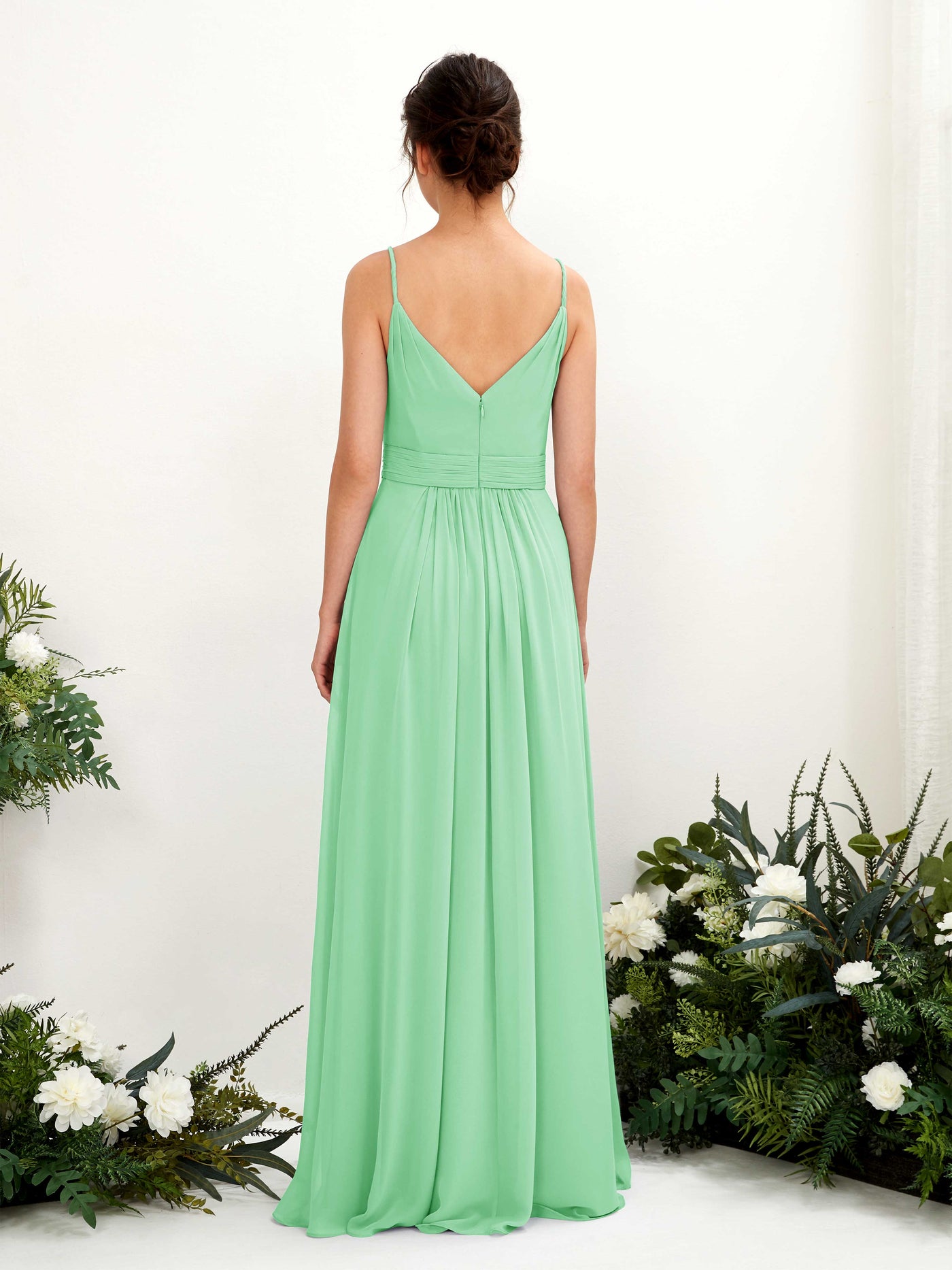 Mint Green Bridesmaid Dresses Bridesmaid Dress A-line Chiffon Spaghetti-straps Full Length Sleeveless Wedding Party Dress (81223922)#color_mint-green