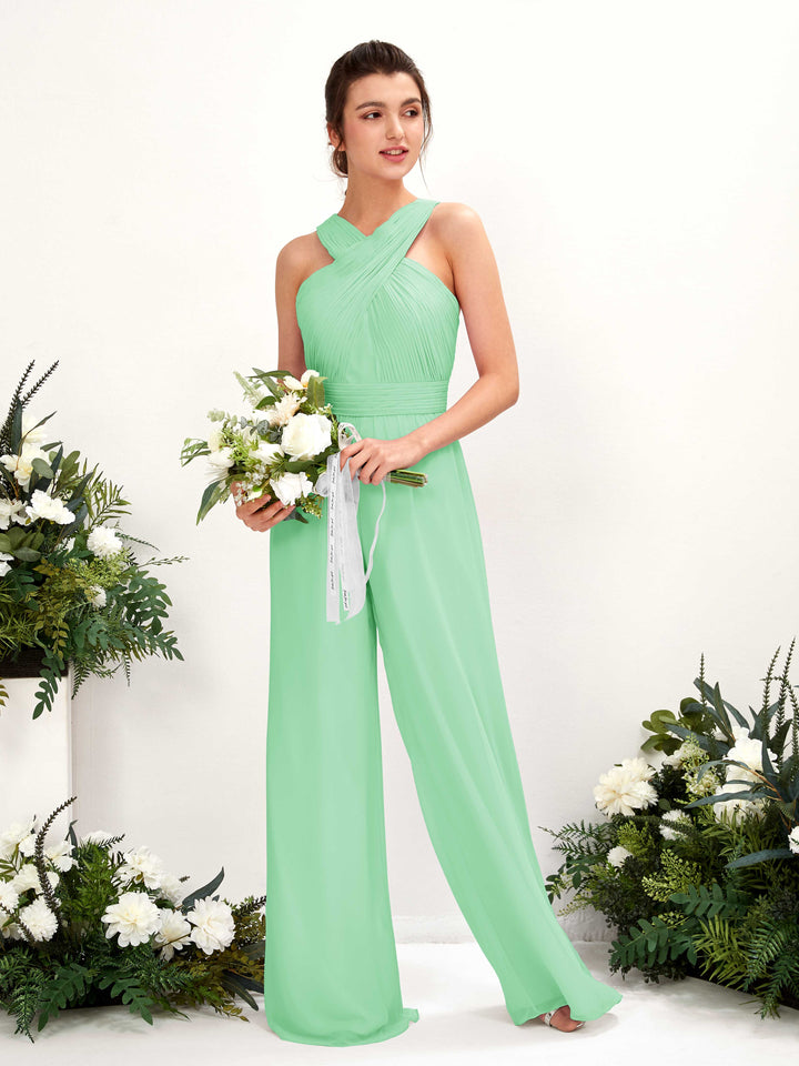 Mint Green Bridesmaid Dresses Bridesmaid Dress Chiffon V-neck Full Length Sleeveless Wedding Party Dress (81220722)