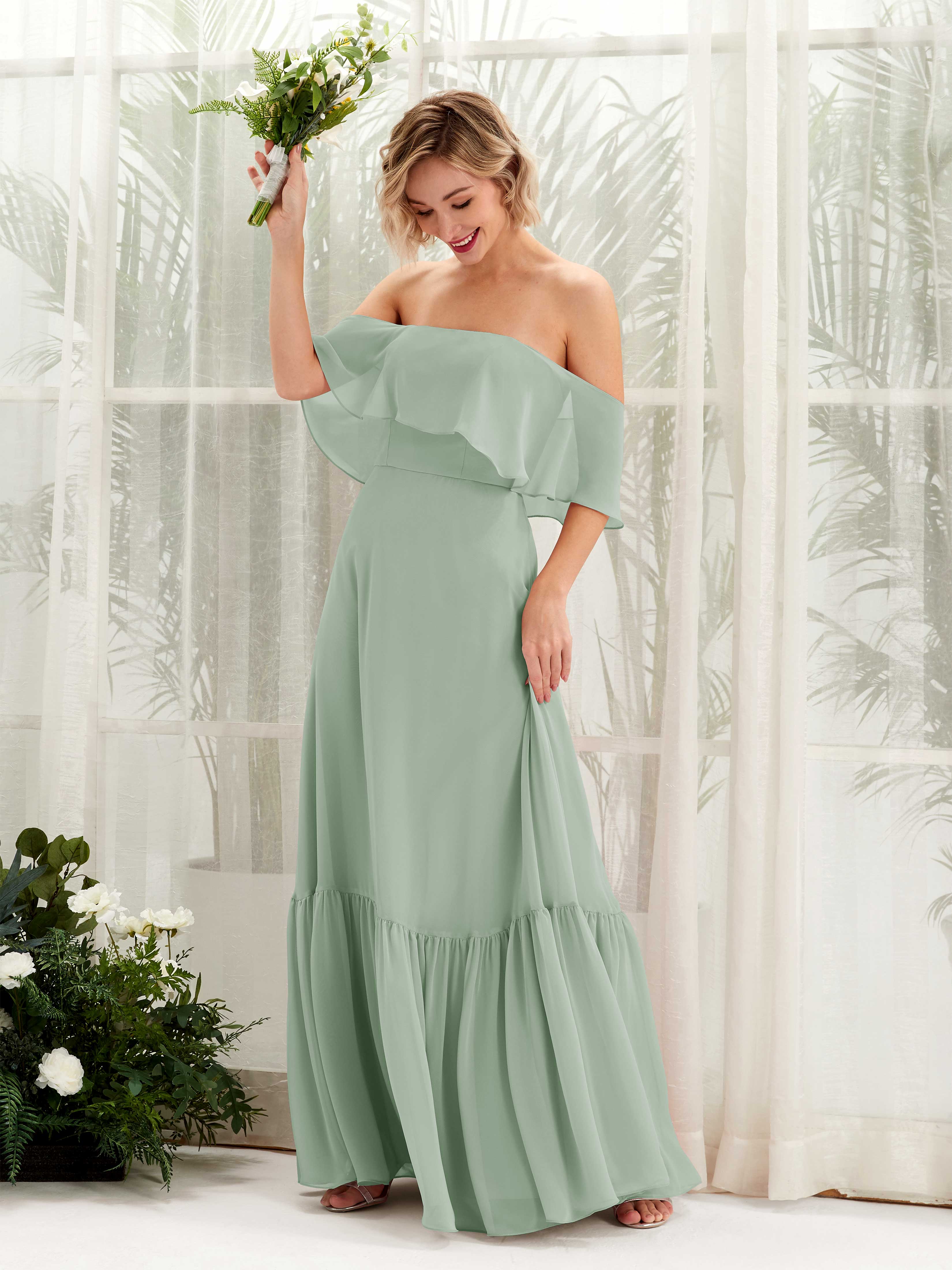 Steel Gray Chiffon Bridesmaid Dress A-Line Floor-Length | Carlyna Steel Gray Chiffon Bridesmaid Dress A-Line Floor-Length | Carlyna