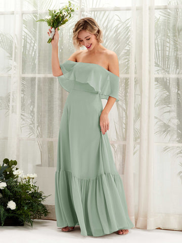 Sage Green Bridesmaid Dresses Bridesmaid Dress A-line Chiffon Off Shoulder Full Length Sleeveless Wedding Party Dress (81224505)#color_sage-green