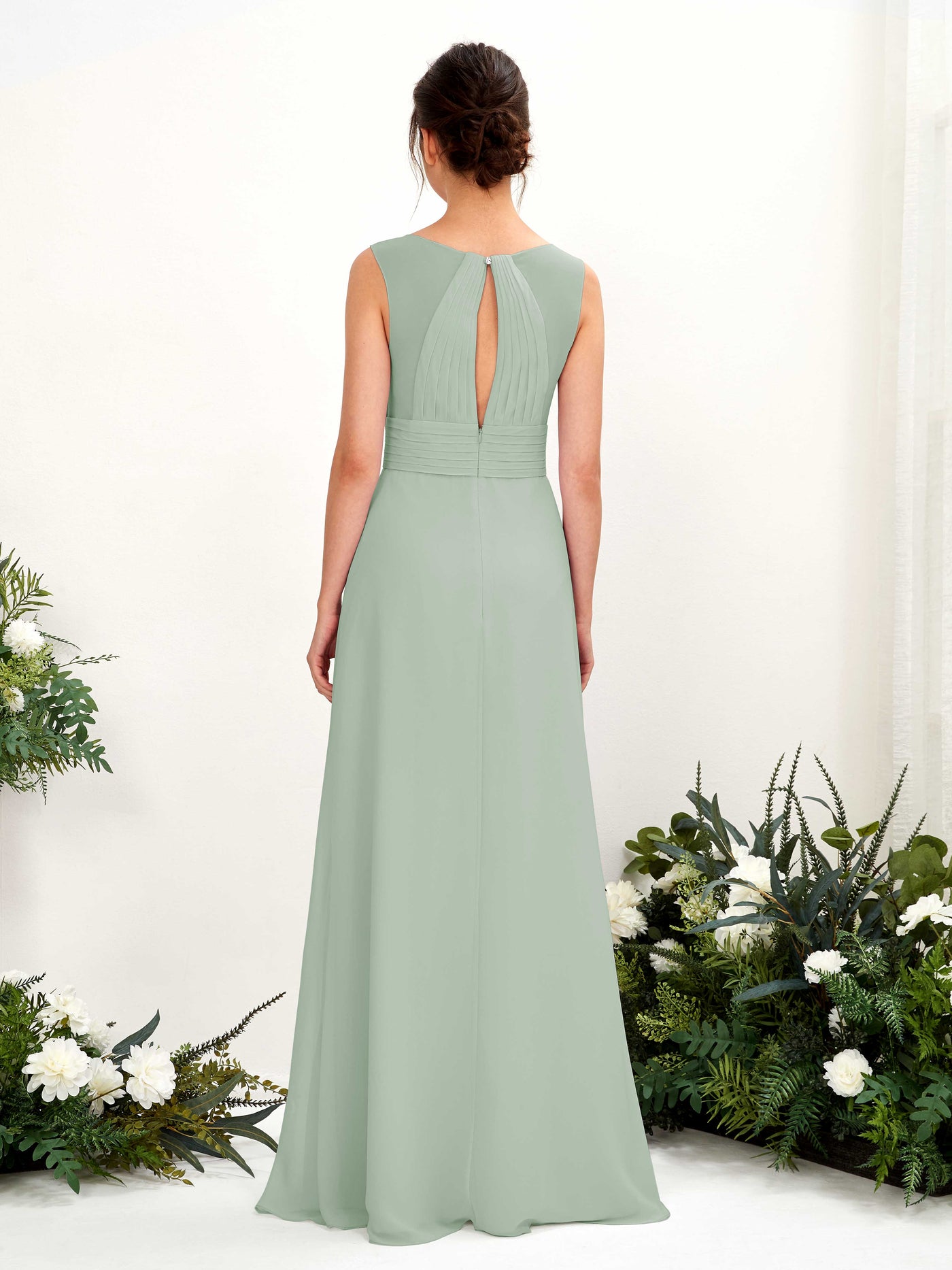 Sage Green Bridesmaid Dresses Bridesmaid Dress A-line Chiffon Straps Full Length Sleeveless Wedding Party Dress (81220905)#color_sage-green