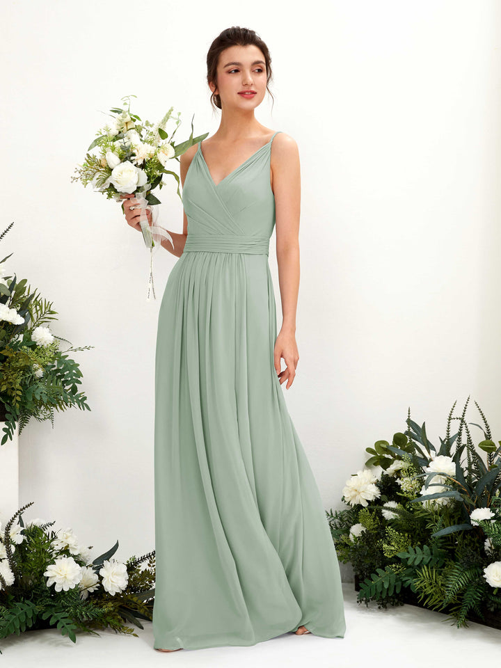 Sage Green Bridesmaid Dresses Bridesmaid Dress A-line Chiffon Spaghetti-straps Full Length Sleeveless Wedding Party Dress (81223905)
