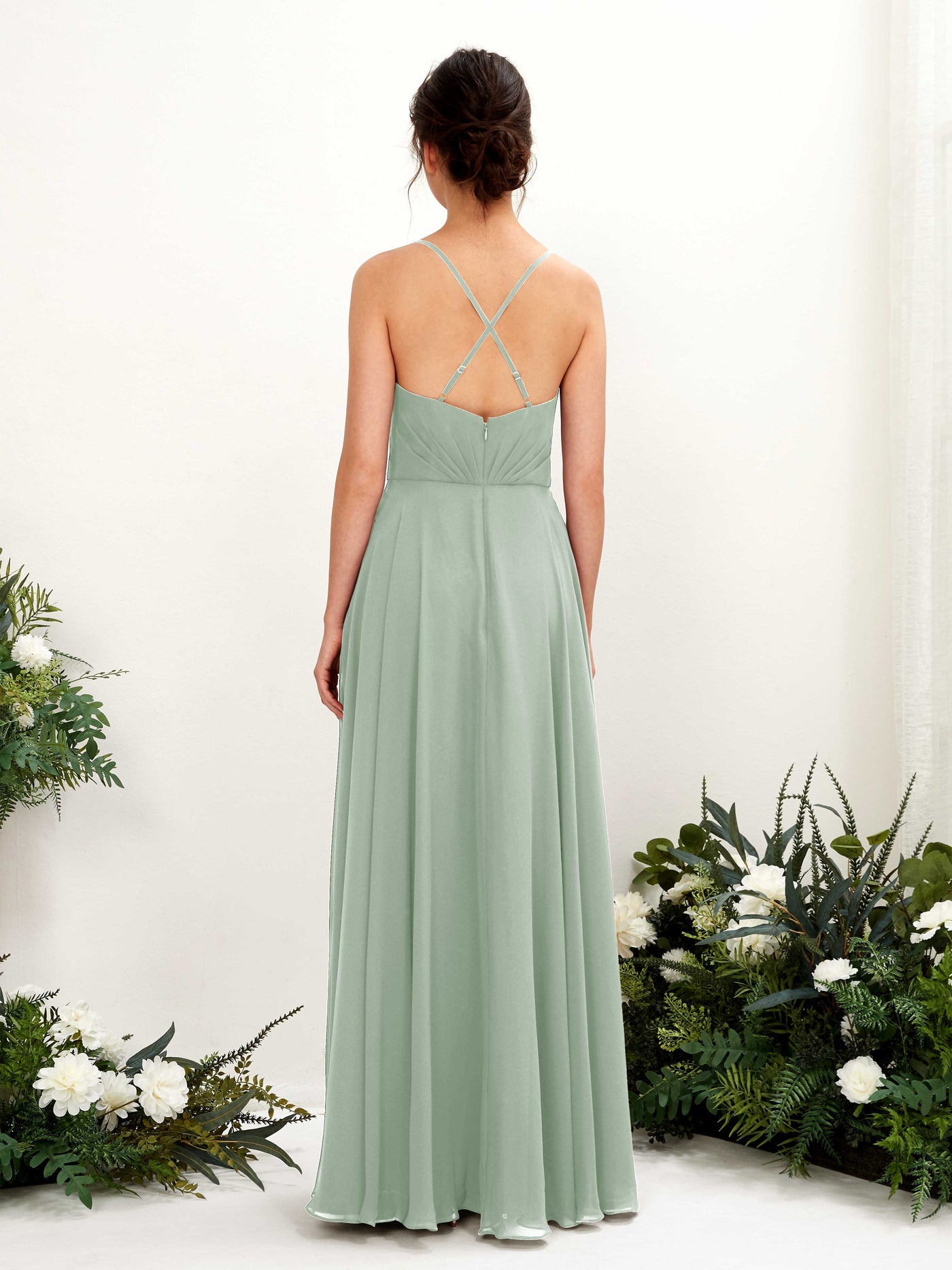 Sage Green Bridesmaid Dresses Bridesmaid Dress Chiffon Spaghetti-straps Full Length Sleeveless Wedding Party Dress (81224205)#color_sage-green