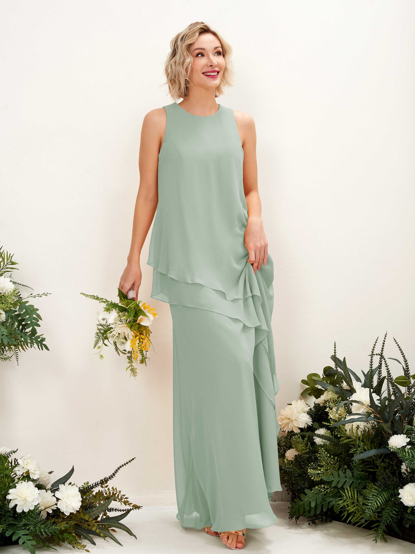 Sage Green Bridesmaid Dresses Bridesmaid Dress Maternity Chiffon Round Full Length Sleeveless Wedding Party Dress (81222305)#color_sage-green