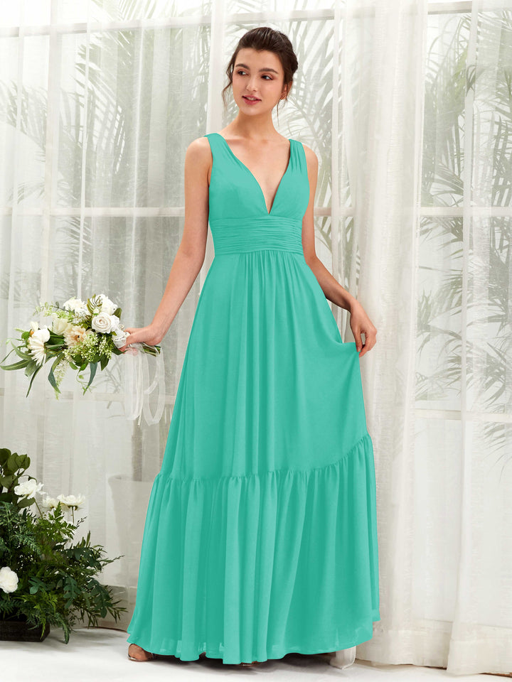 Tiffany Bridesmaid Dresses Bridesmaid Dress A-line Chiffon Straps Full Length Sleeveless Wedding Party Dress (80223732)