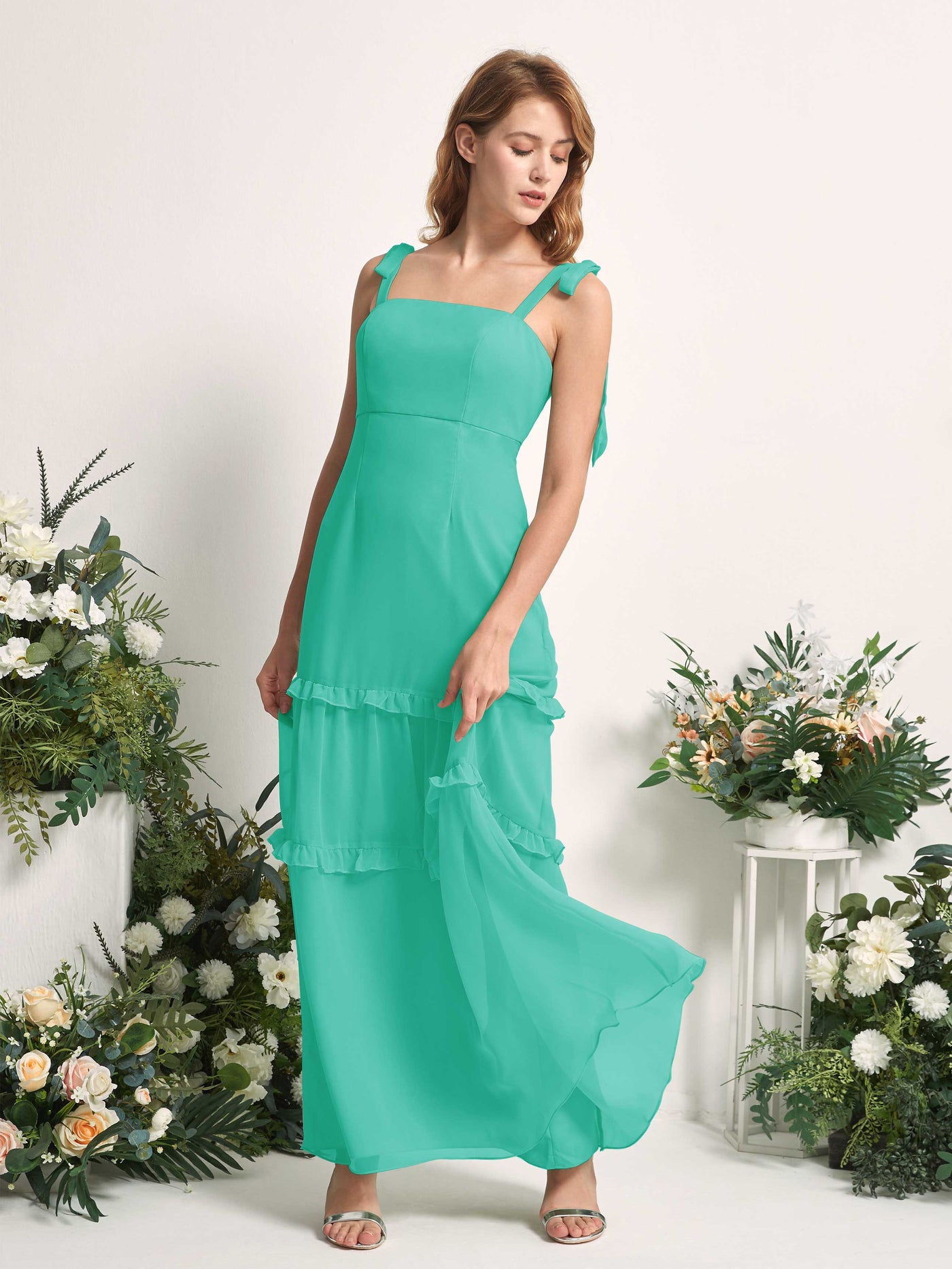 Bridesmaid Dress Chiffon Straps Full Length Sleeveless Wedding Party Dress - Tiffany (81227532)#color_tiffany