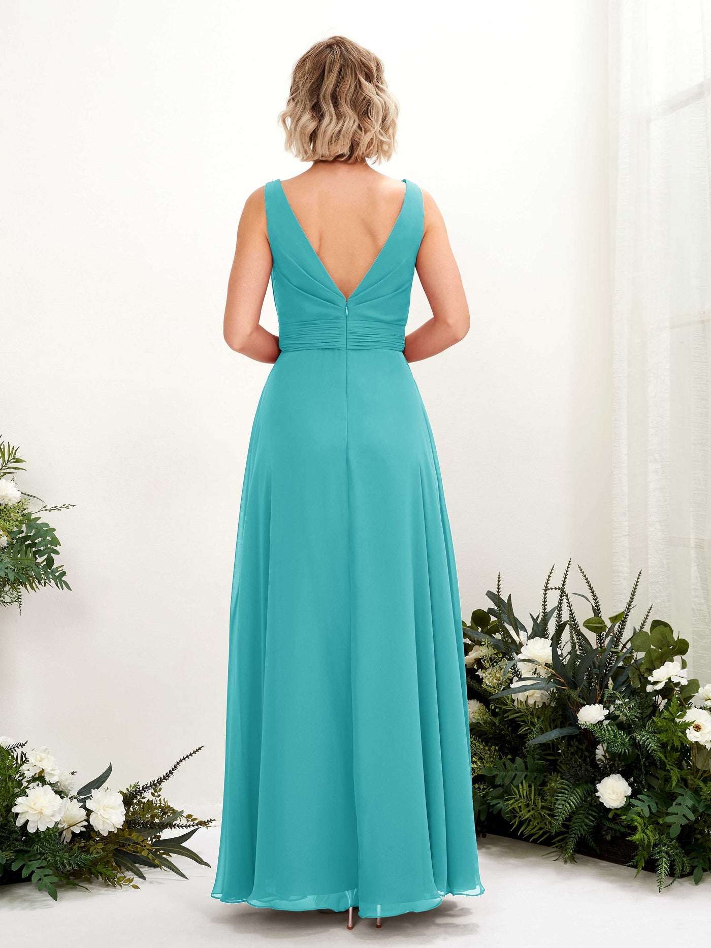 Turquoise Bridesmaid Dresses Bridesmaid Dress A-line Chiffon Bateau Full Length Sleeveless Wedding Party Dress (81225823)#color_turquoise