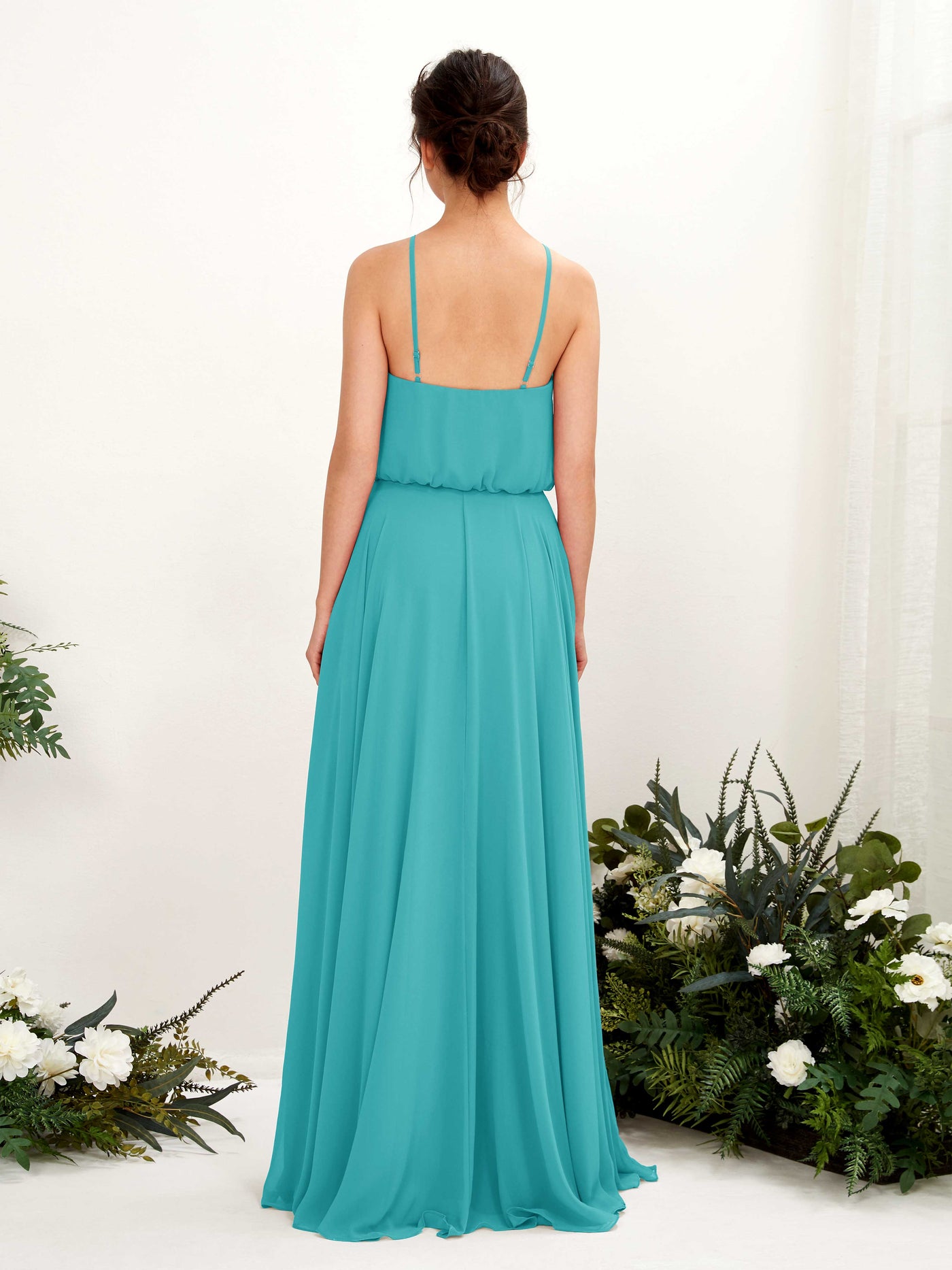 Turquoise Bridesmaid Dresses Bridesmaid Dress Ball Gown Chiffon Halter Full Length Sleeveless Wedding Party Dress (81223423)#color_turquoise