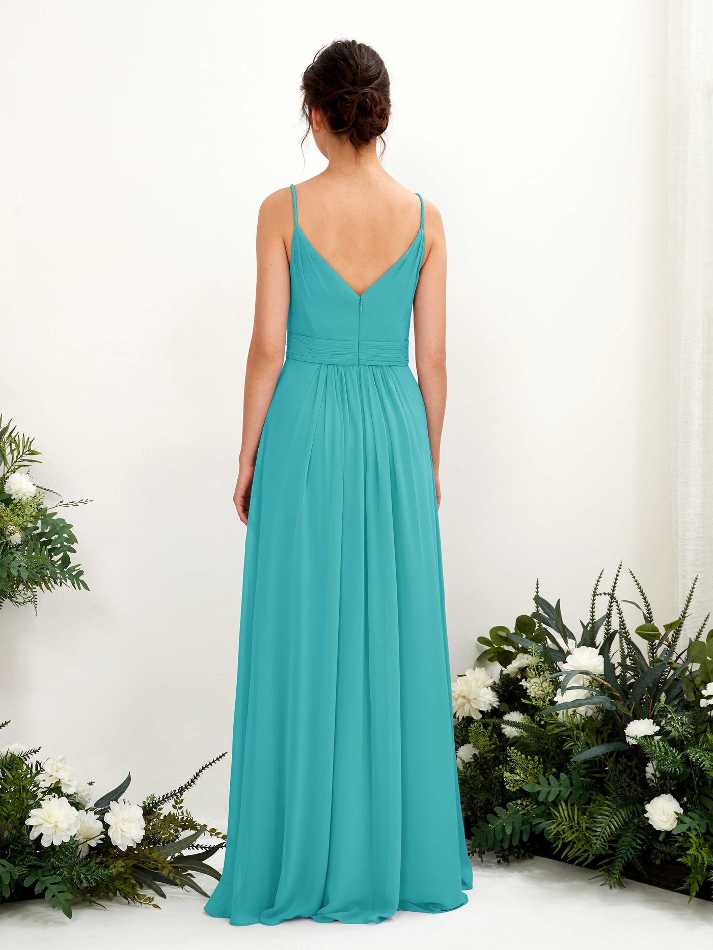 Turquoise Bridesmaid Dresses Bridesmaid Dress A-line Chiffon Spaghetti-straps Full Length Sleeveless Wedding Party Dress (81223923)#color_turquoise