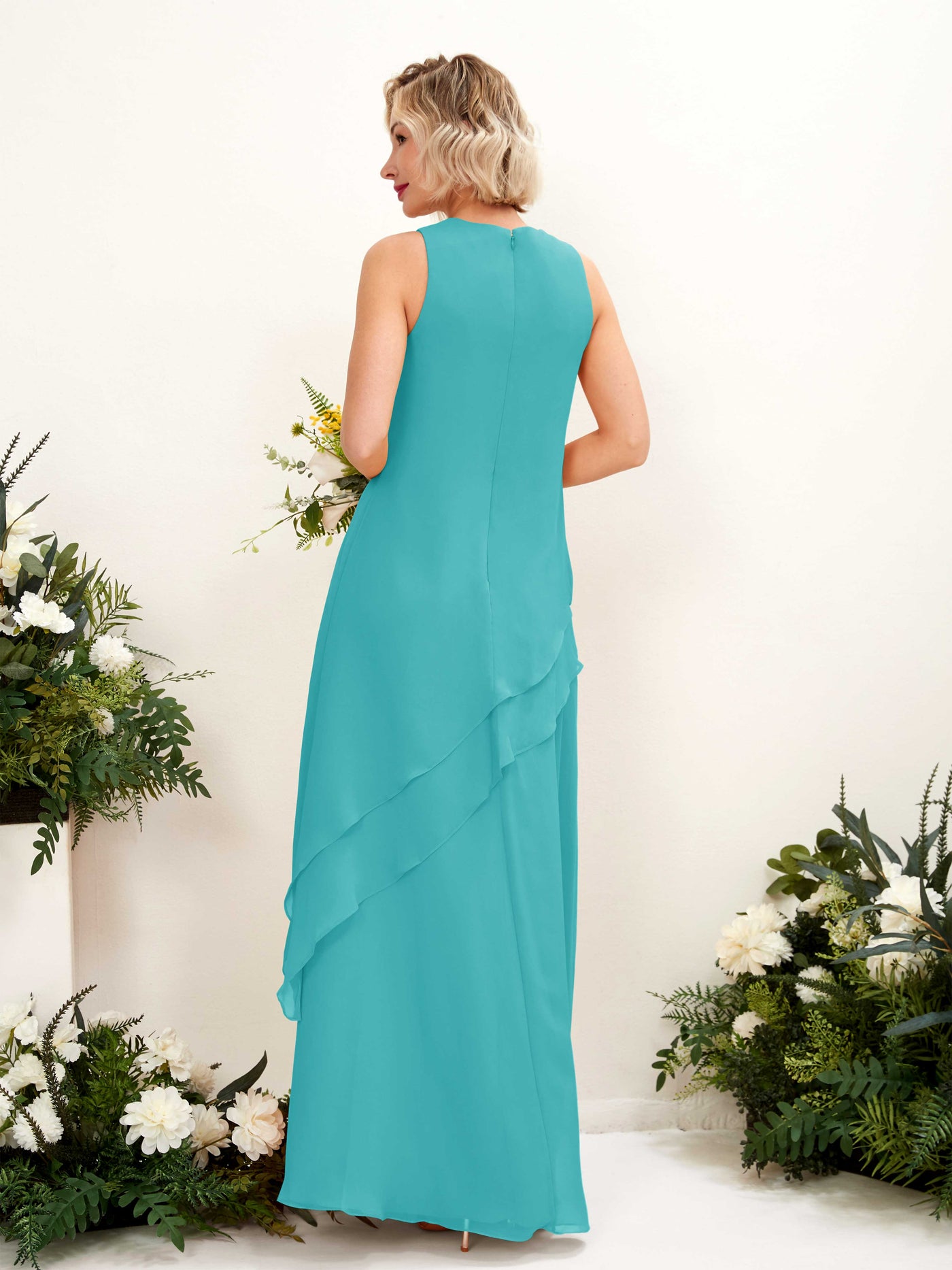 Turquoise Bridesmaid Dresses Bridesmaid Dress Maternity Chiffon Round Full Length Sleeveless Wedding Party Dress (81222323)#color_turquoise