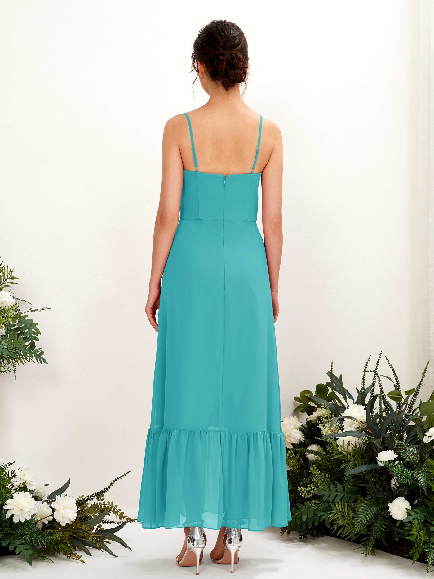 Turquoise Bridesmaid Dresses Bridesmaid Dress Chiffon Spaghetti-straps Full Length Sleeveless Wedding Party Dress (81223023)#color_turquoise